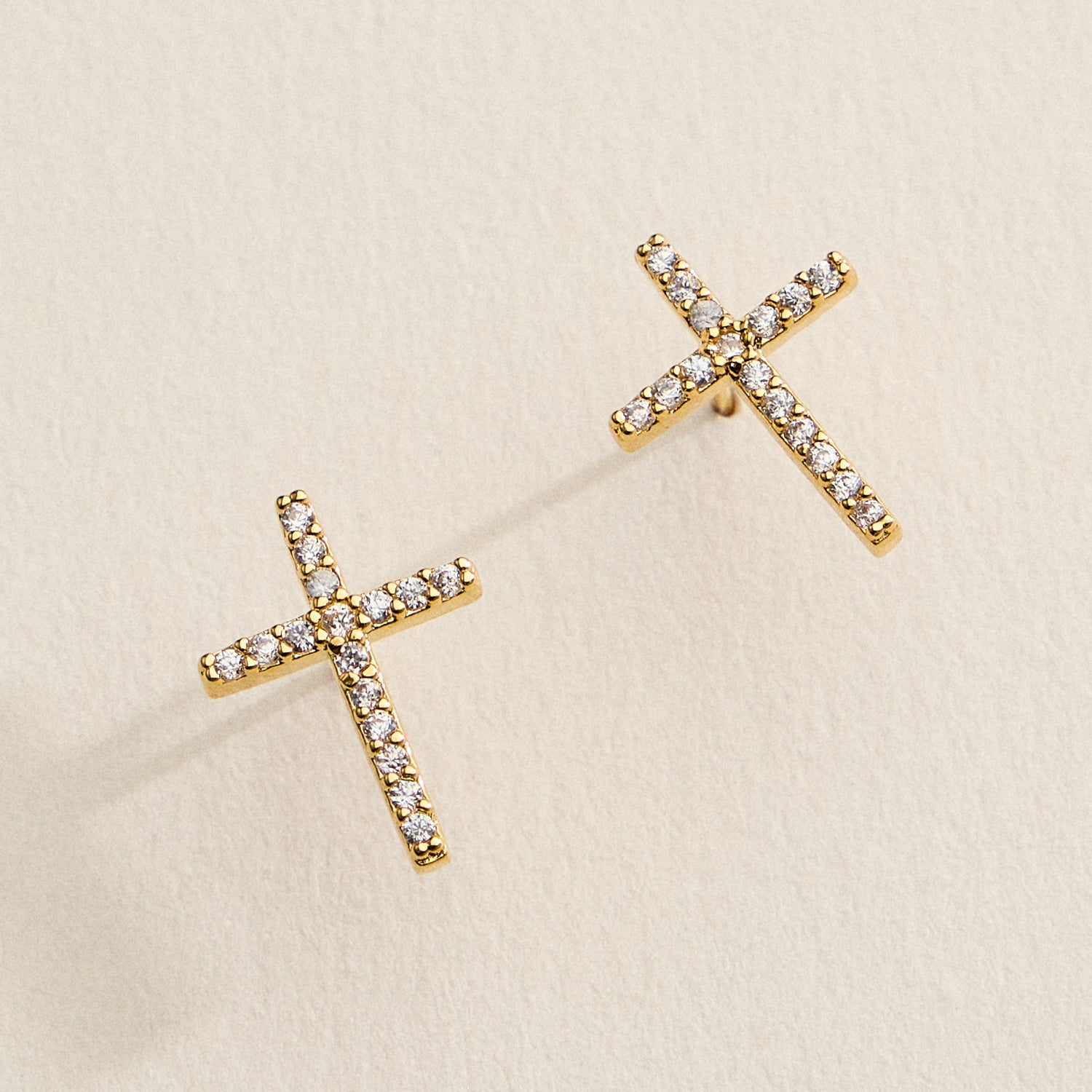 Gold Filled CZ Cross Stud Earrings