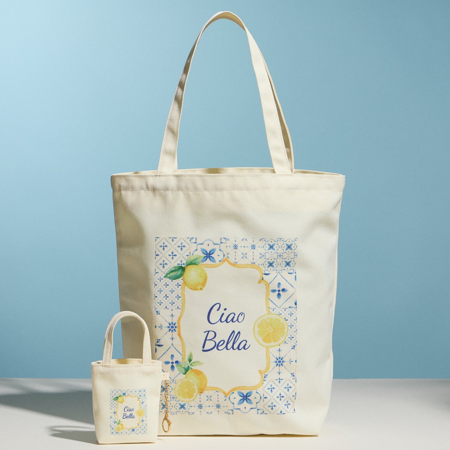 Ciao Bella Lemon Print Canvas Tote Bag with Zipper – Beach & Everyday Shopper Bag