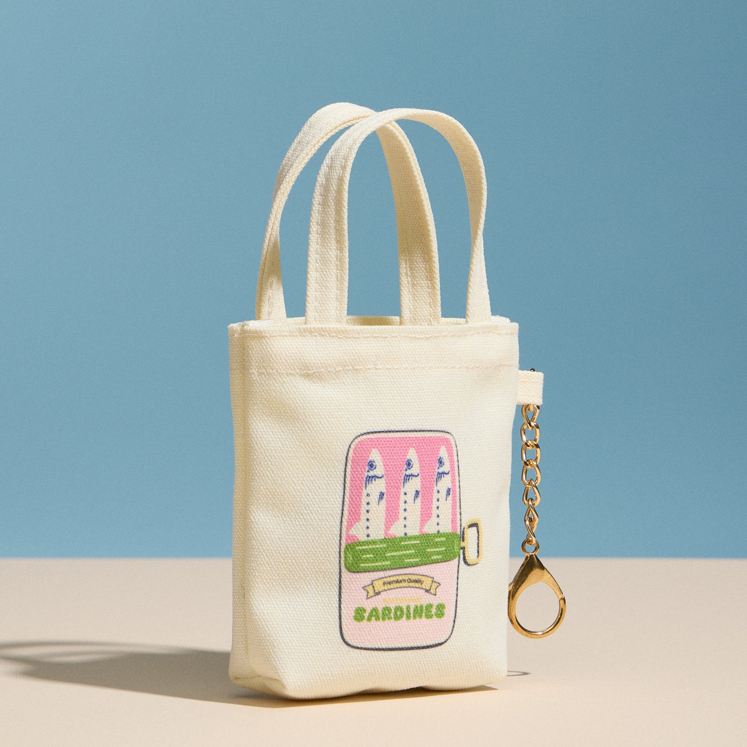 Mini Canvas Pouch with Sardine Graphic & Short Handle - Frem