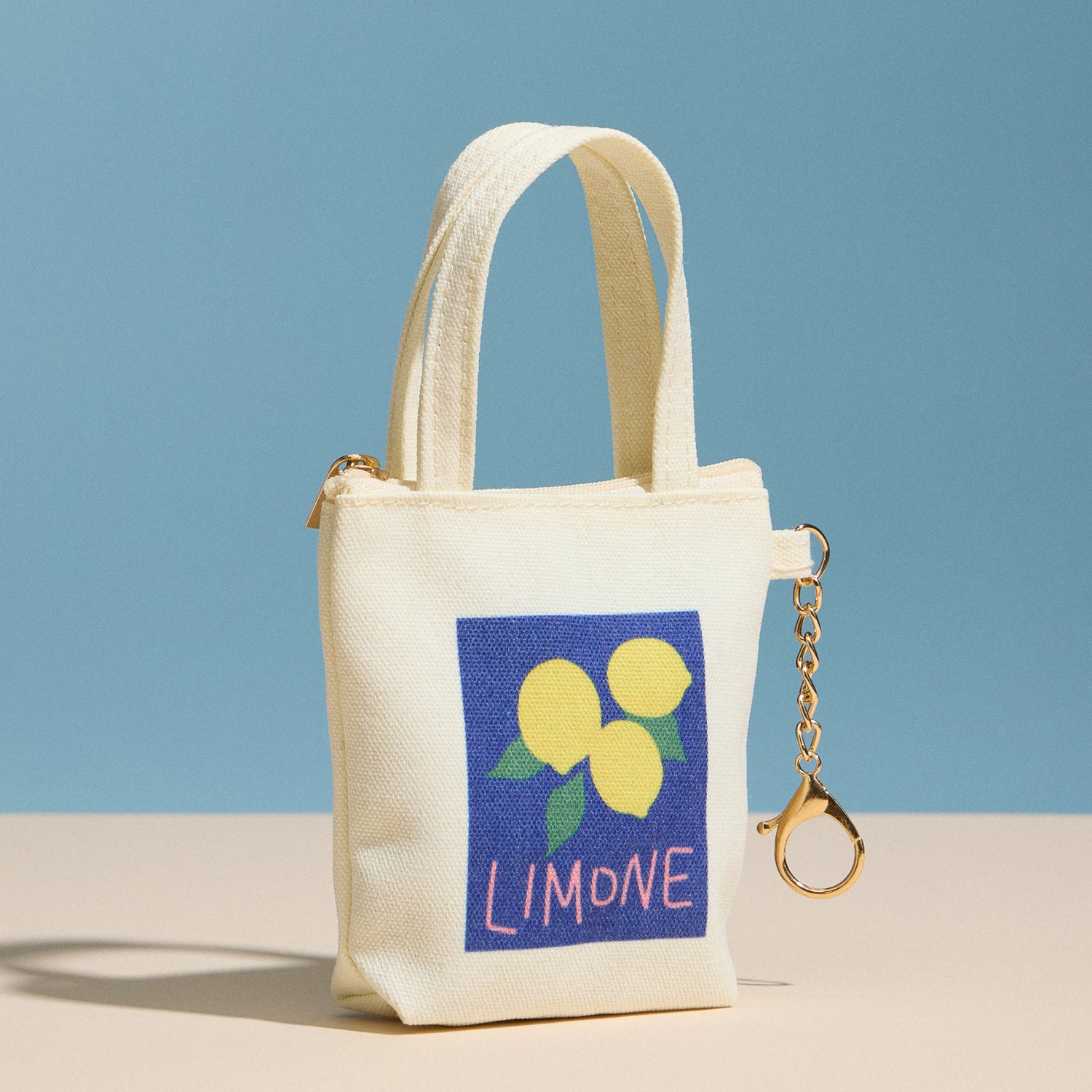 Mini Canvas Pouch with Limone Lemon Graphic, Short Handle & Chain Keyring