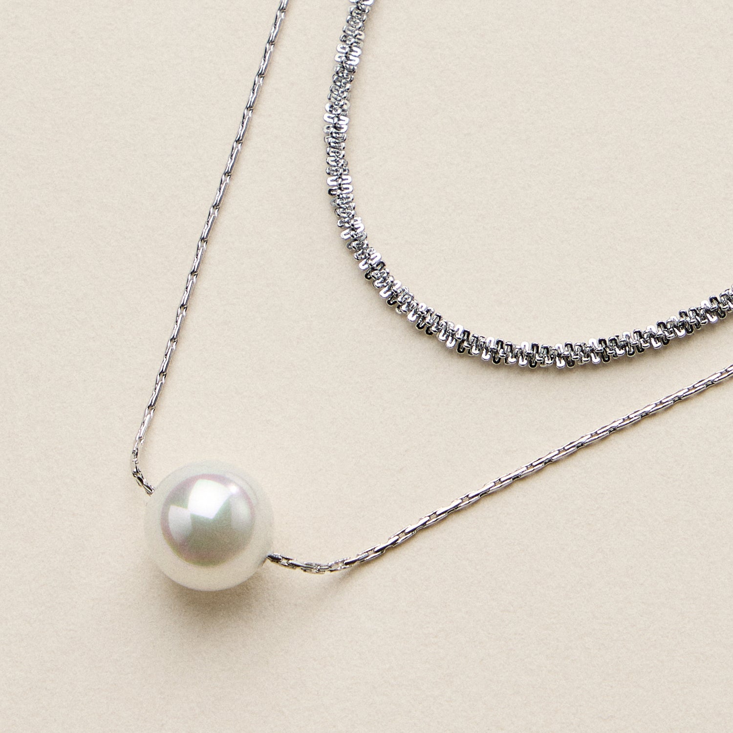 Stainless Steel Pearl Multi Chain Necklace