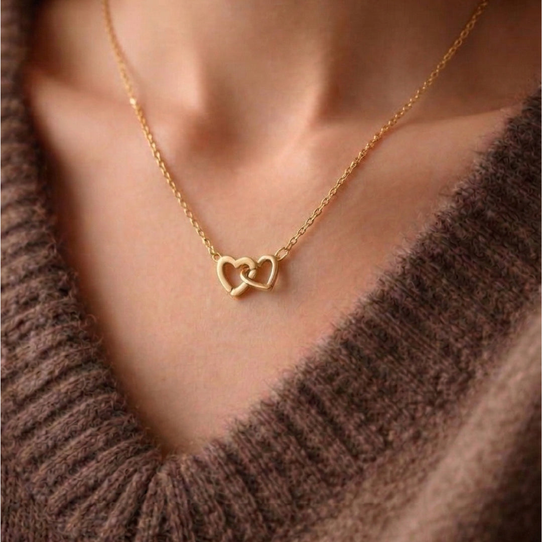 Gold Filled Double Heart Necklace | Dainty Minimal