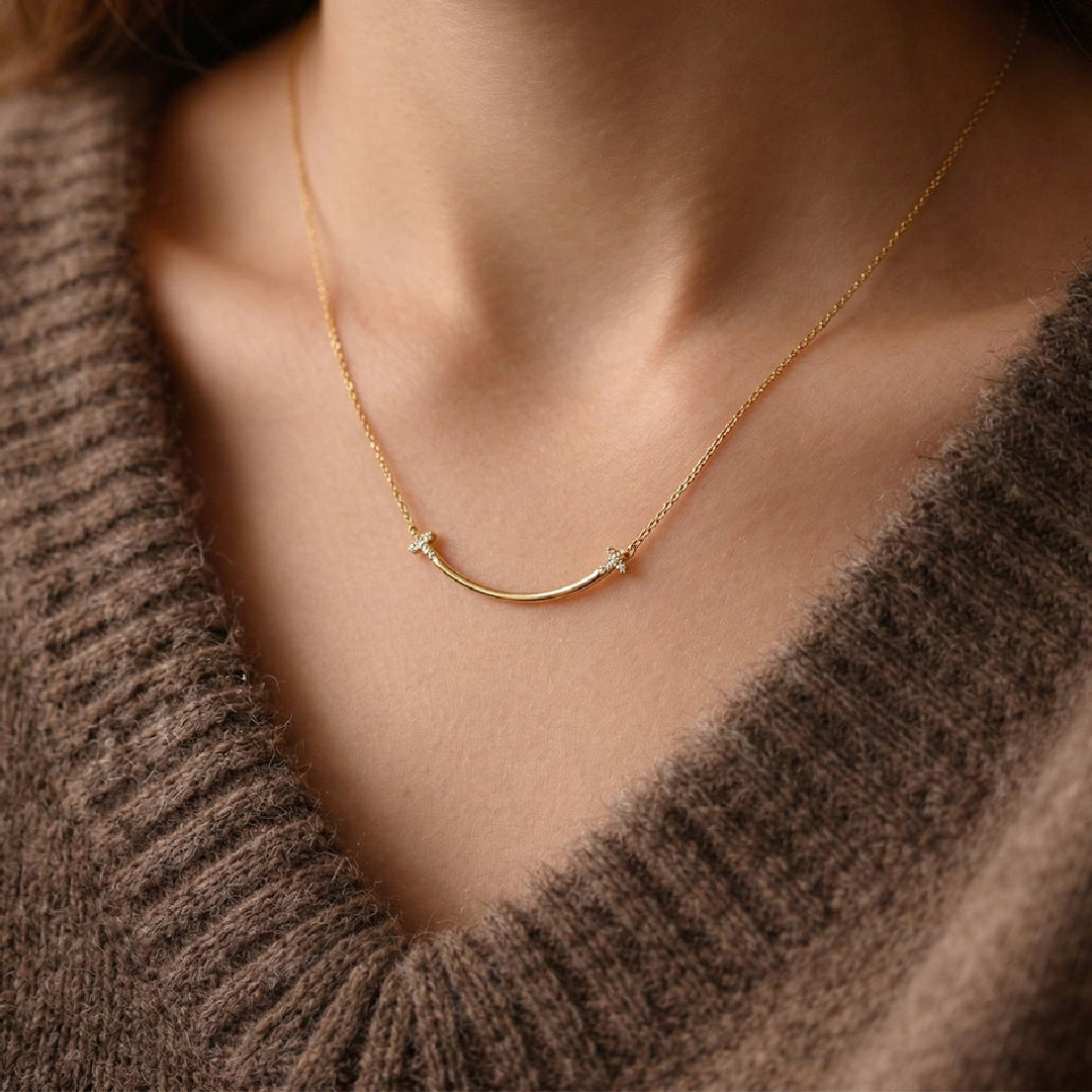 Gold Filled Curved Bar Cross Necklace | Dainty