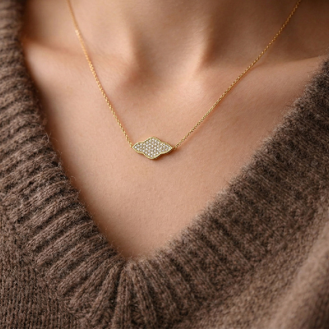 Gold Filled Pavé Organic Pendant Necklace – Dainty