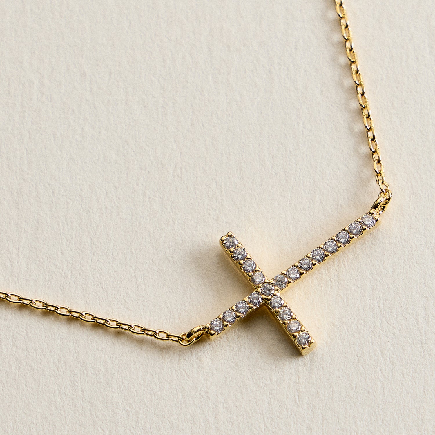 Gold Filled Crystal Cross Necklace – Dainty Sideways