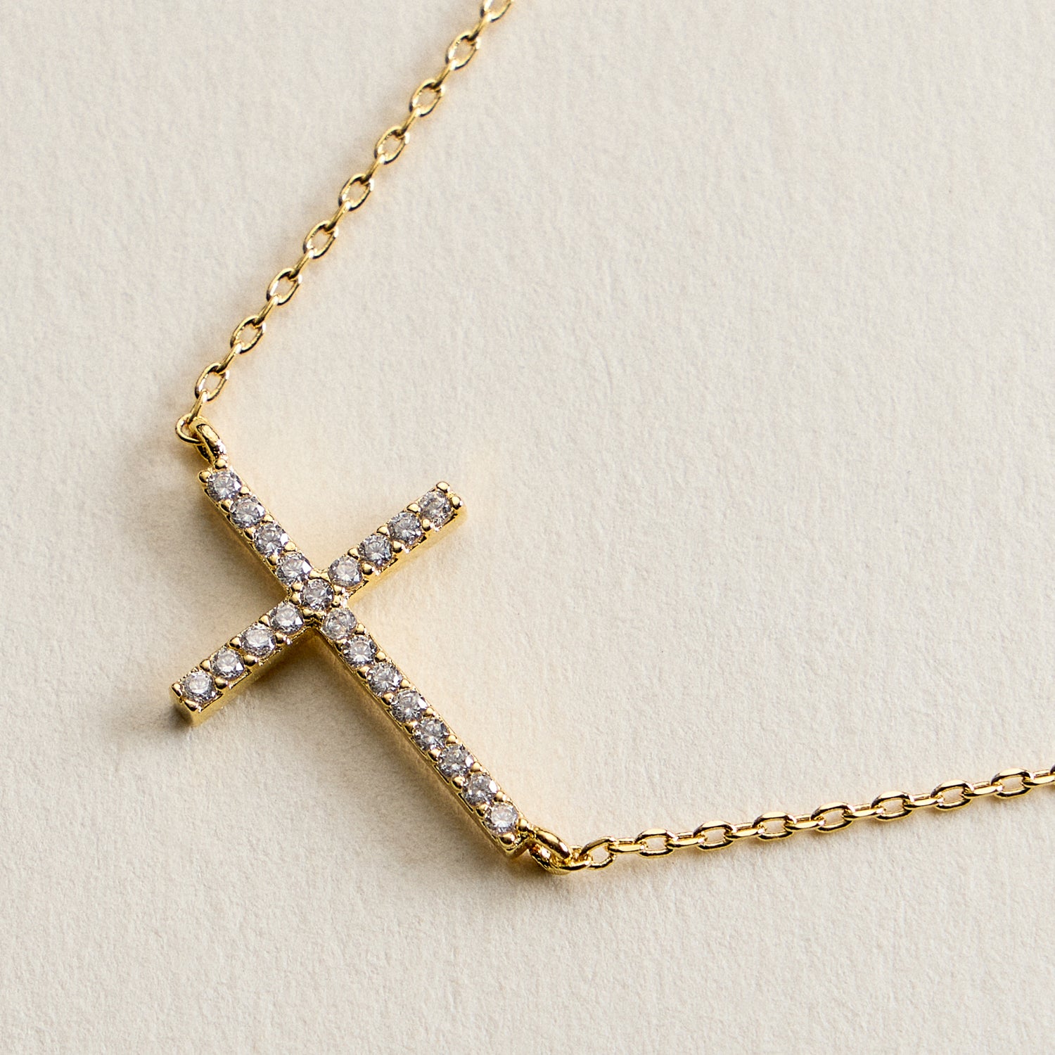 Gold Filled Crystal Cross Necklace – Dainty Sideways