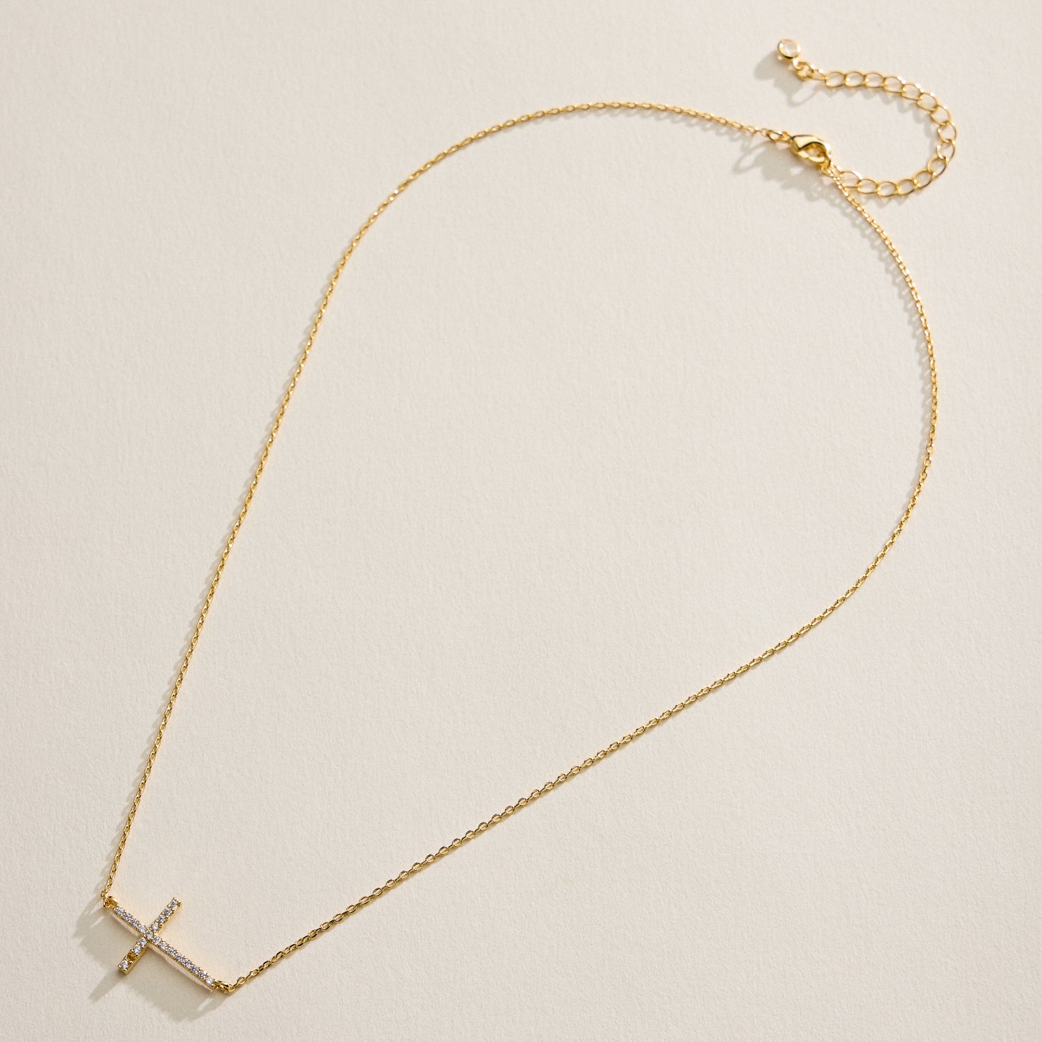 Gold Filled Crystal Cross Necklace – Dainty Sideways