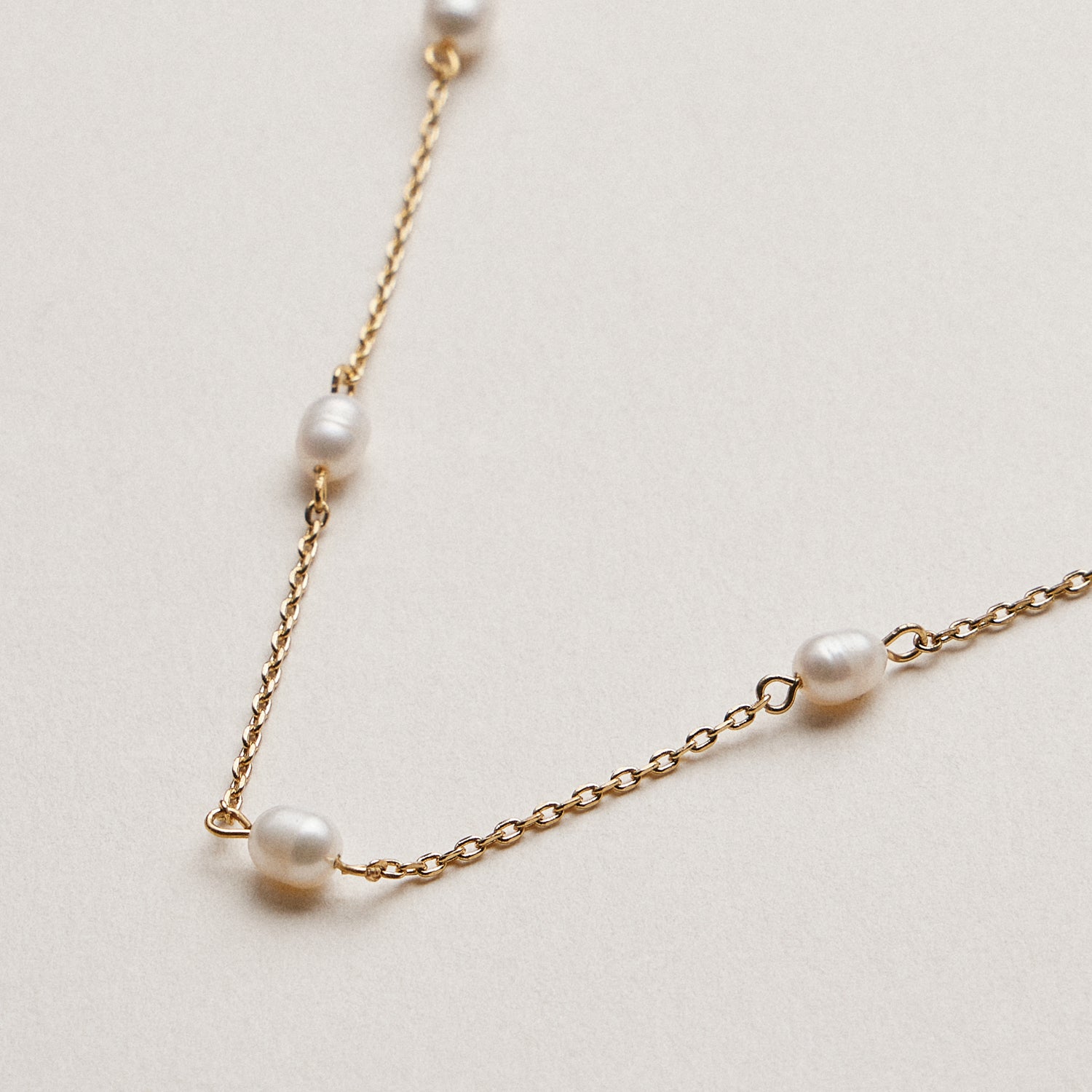 Gold Dipped Sienna Pearl Station Necklace with Fresh water pearls