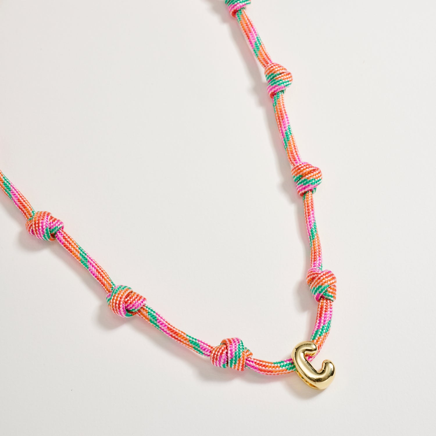 Colorful Knotted Cord Initial Necklace – Gold Letter Charm Adjustable Friendship Necklace - Frem