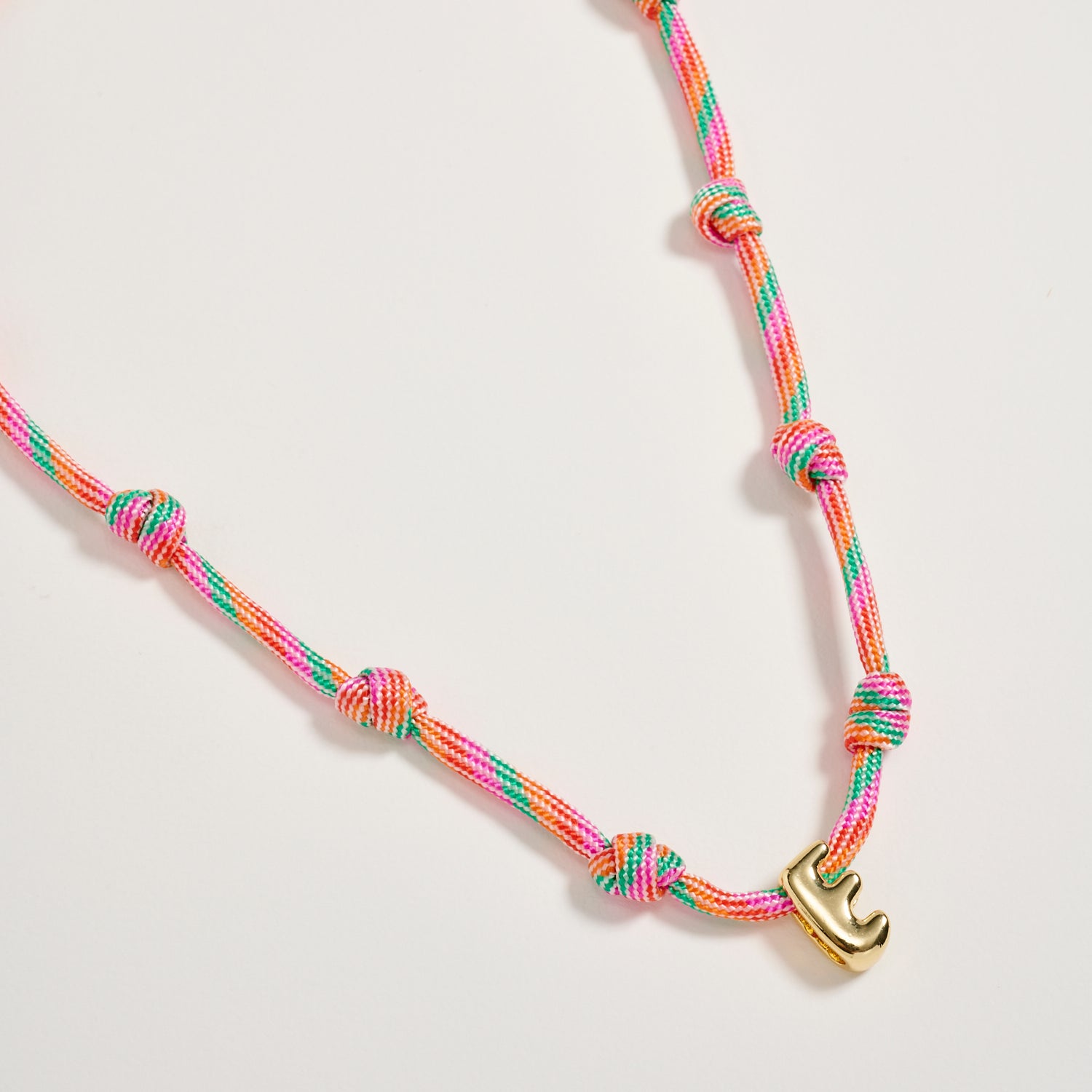 Colorful Knotted Cord Initial Necklace – Gold Letter Charm Adjustable Friendship Necklace - Frem