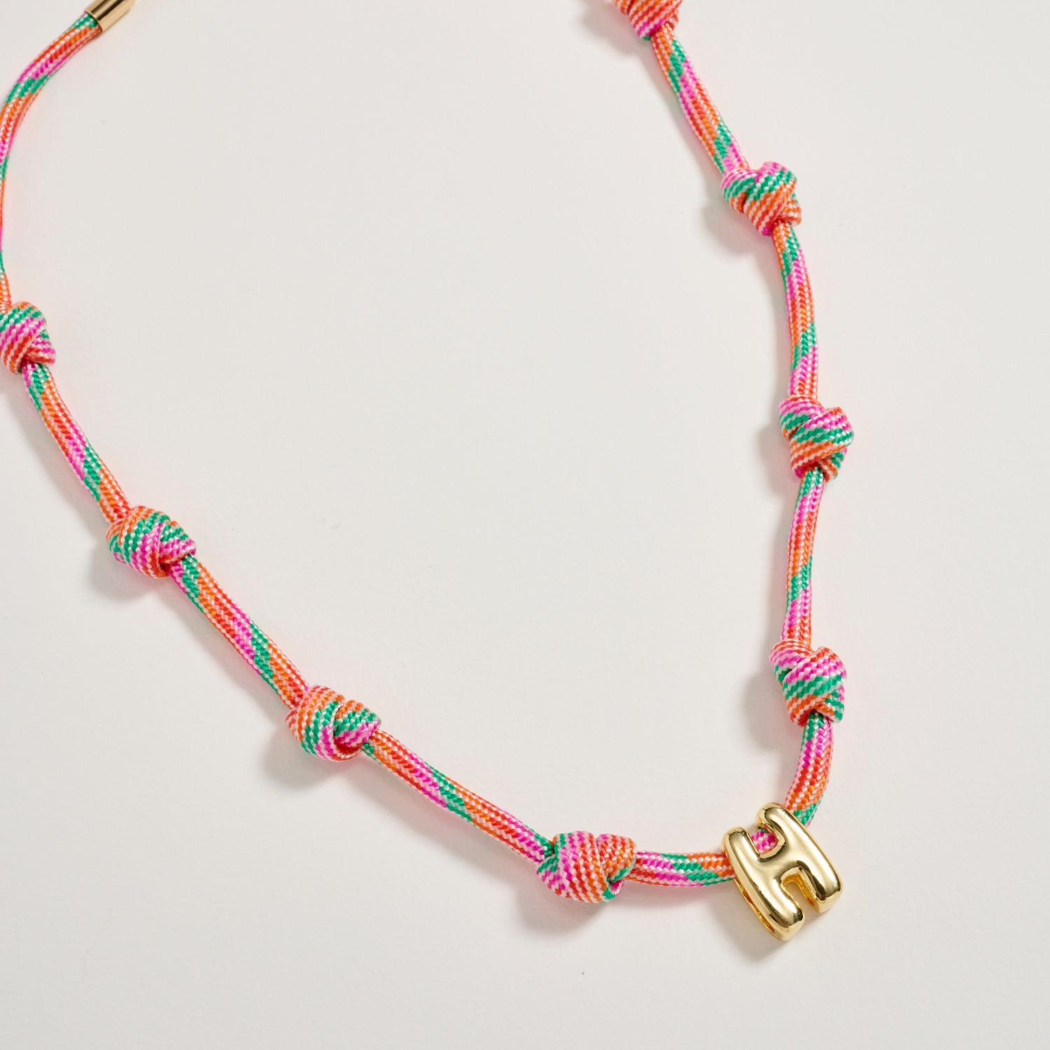 Colorful Knotted Cord Initial Necklace – Gold Letter Charm Adjustable Friendship Necklace - Frem