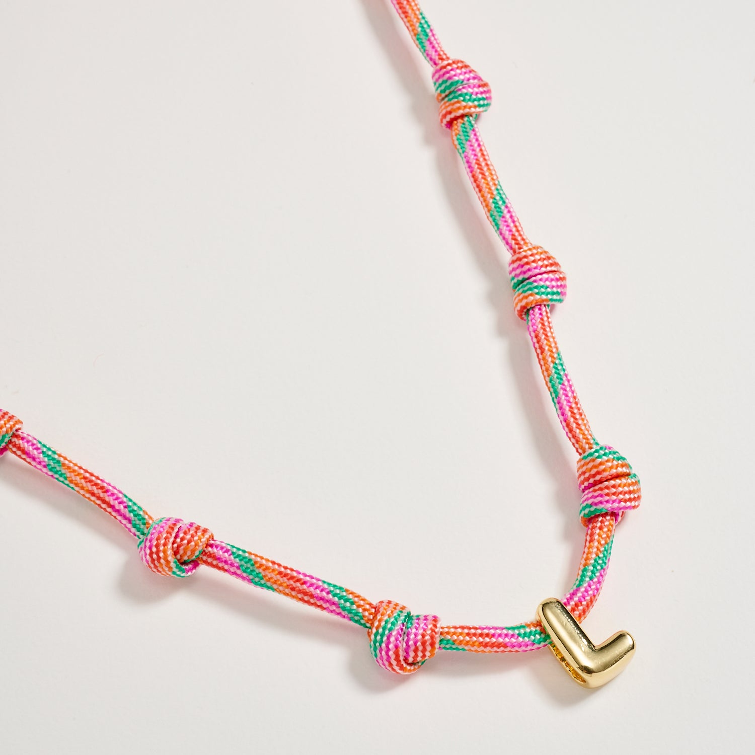 Colorful Knotted Cord Initial Necklace – Gold Letter Charm Adjustable Friendship Necklace - Frem