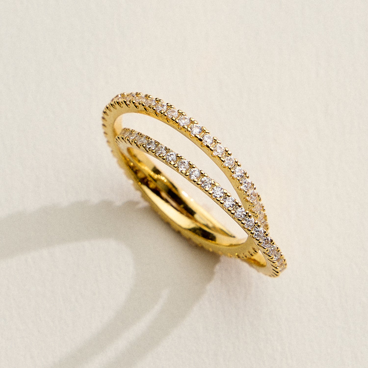 18K Gold Filled CZ Eternity Band Ring | Dainty Stackable Diamond Double Pave Band Ring Made in Korea