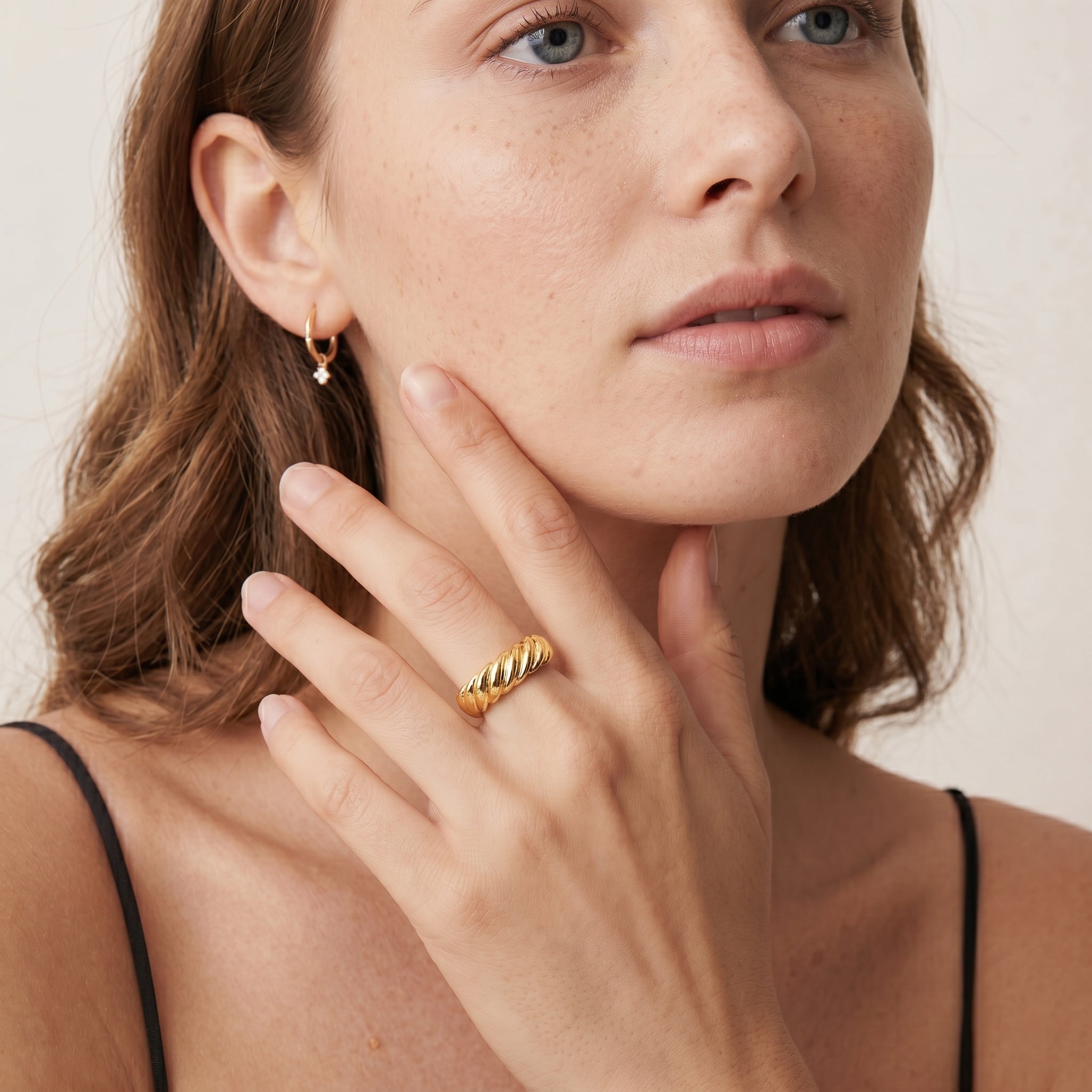 18K Gold Filled Twisted Rope Band Ring | Vintage Textured Statement Ring Made in Korea