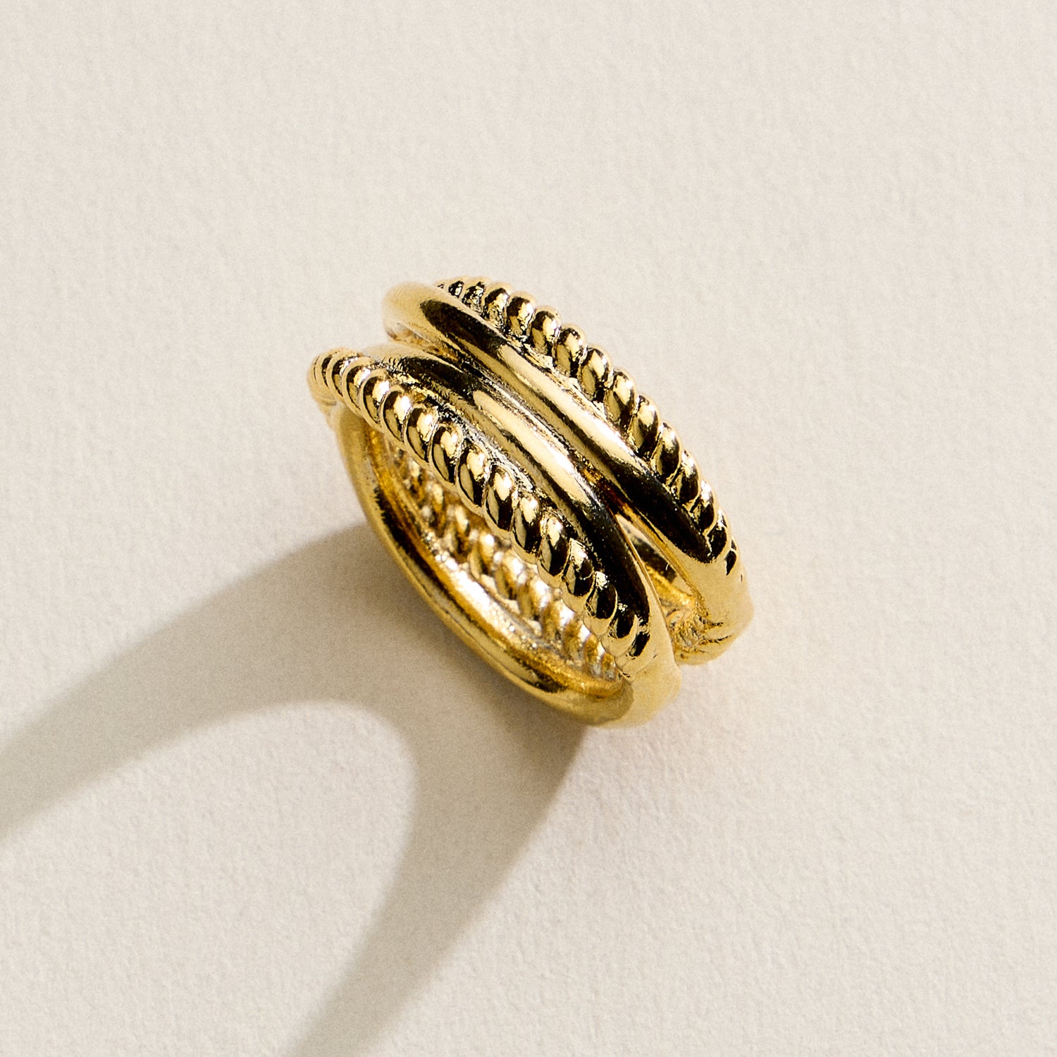 18K Gold Filled Multi-Layer Statement Ring | Textured & Polished Stack Design Made in Korea