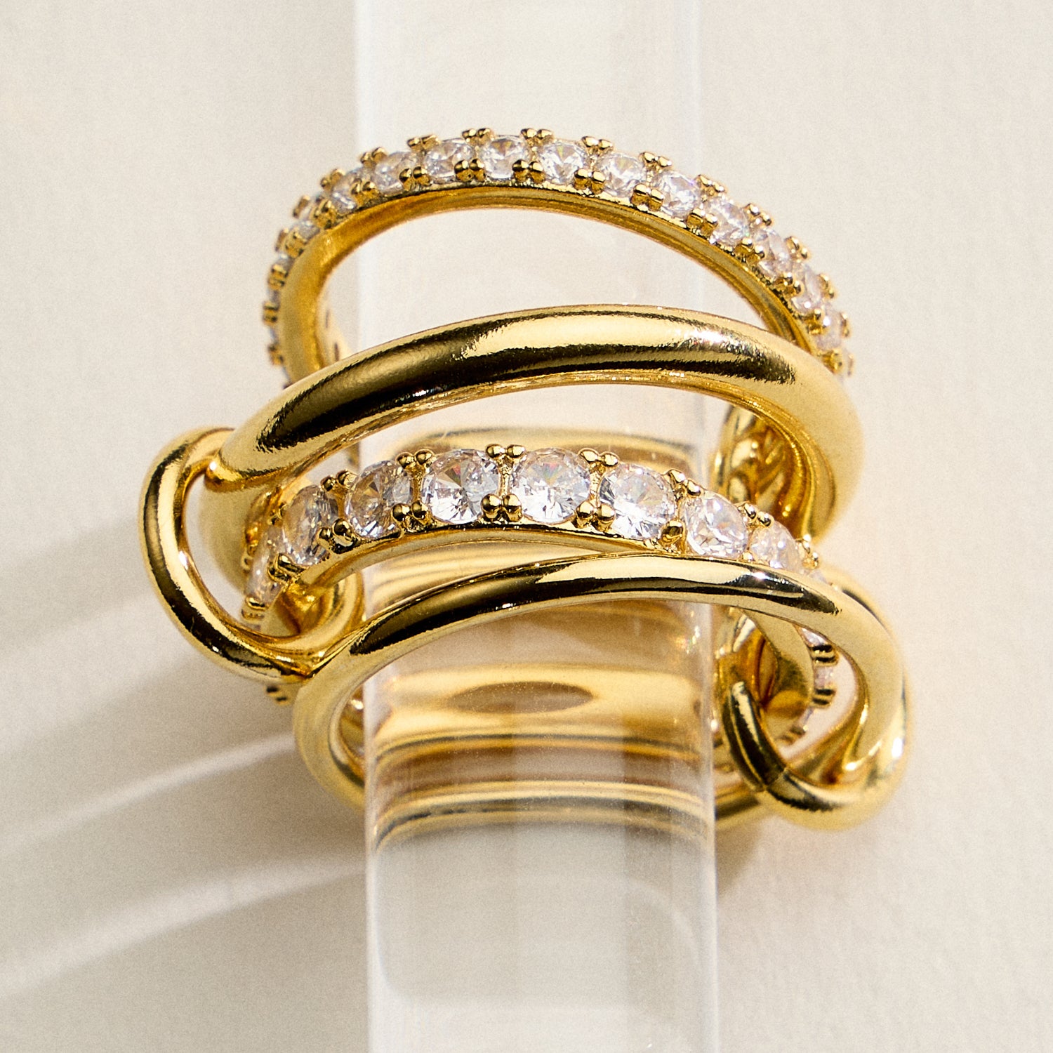 18K Gold Filled Adjustable Ring Gold Filled CZ Interlocking Ring Set | Multi Ring Stack Statement Band – Made in Korea