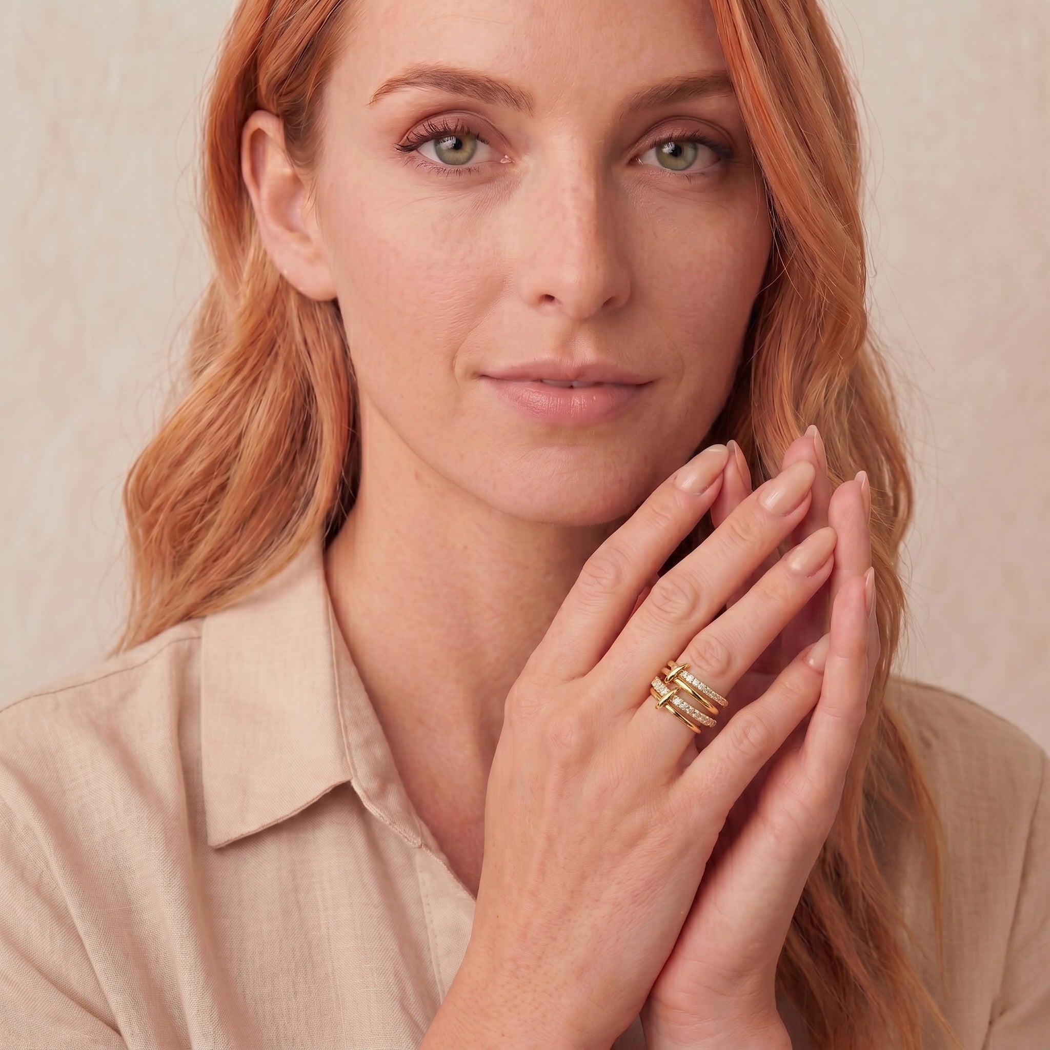 18K Gold Filled Adjustable Ring Gold Filled CZ Interlocking Ring Set | Multi Ring Stack Statement Band – Made in Korea