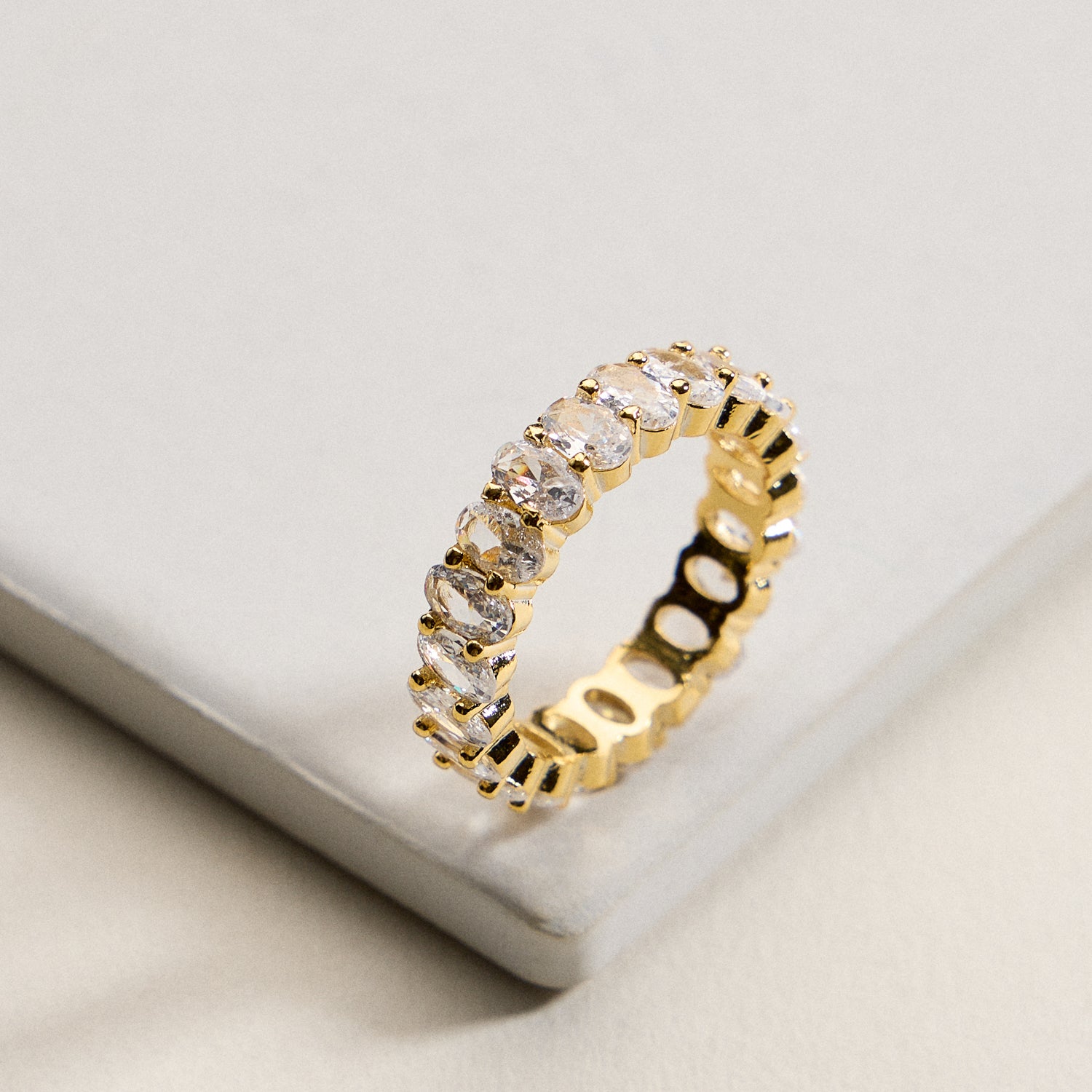 18K Gold Filled Adjustable Ring Gold Filled Oval CZ Eternity Band | Full Eternity Statement Ring – Made in Korea