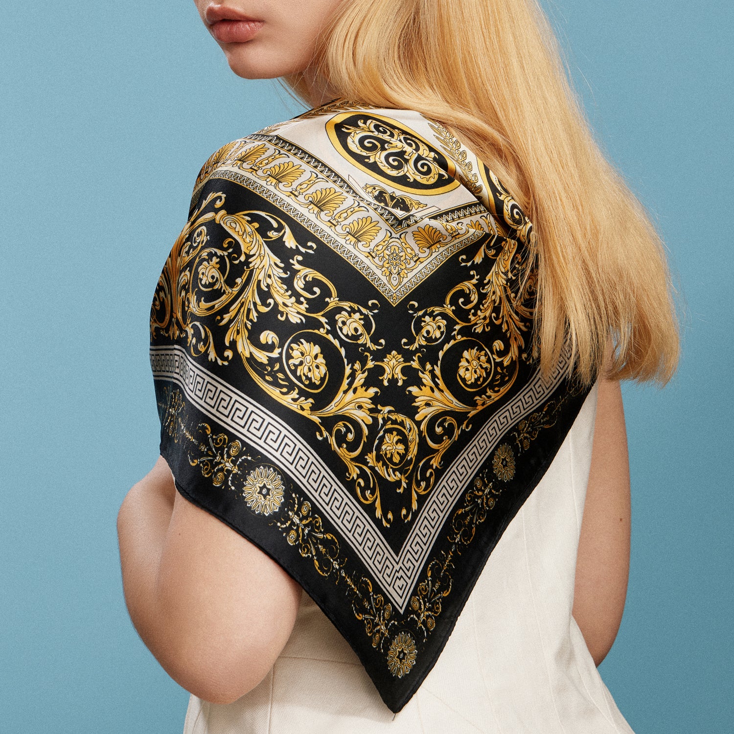 Satin Baroque Square Scarf | Vintage Ornate Scroll Print