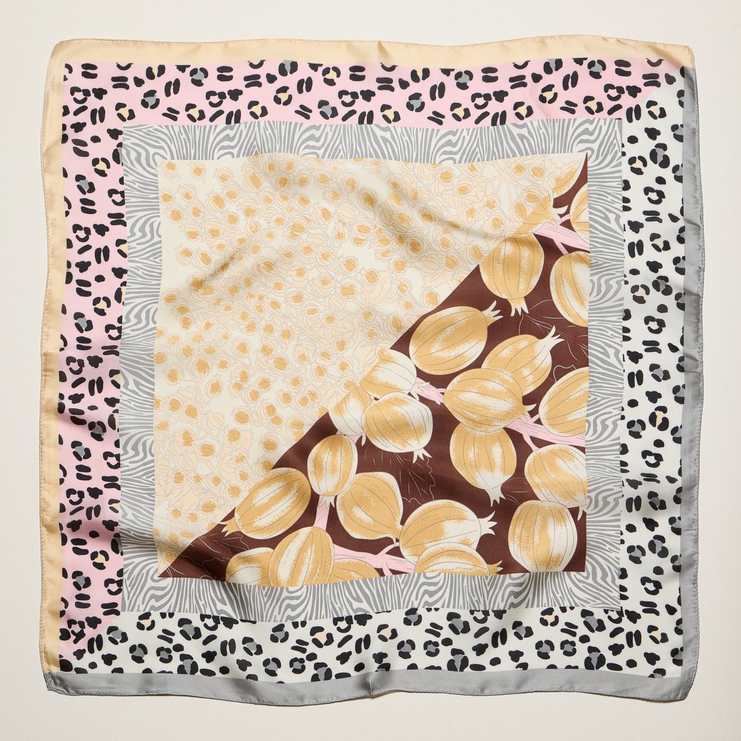 Patchwork Leopard & Floral Square Scarf – Satin Feel Fashion Neck, Hair & Bag Scarf - Frem