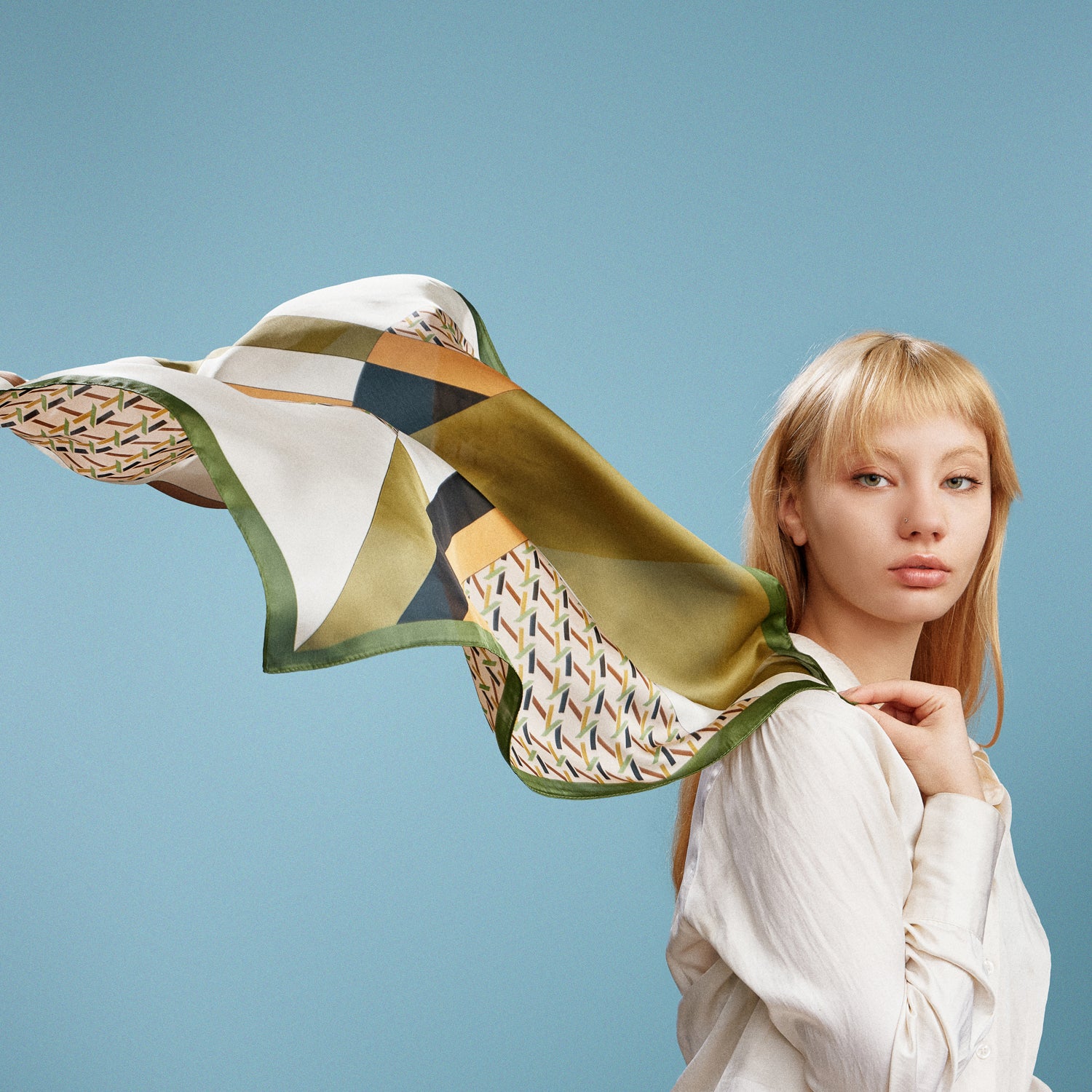 Geometric Square Scarf | Modern Abstract Print with Contrast Border