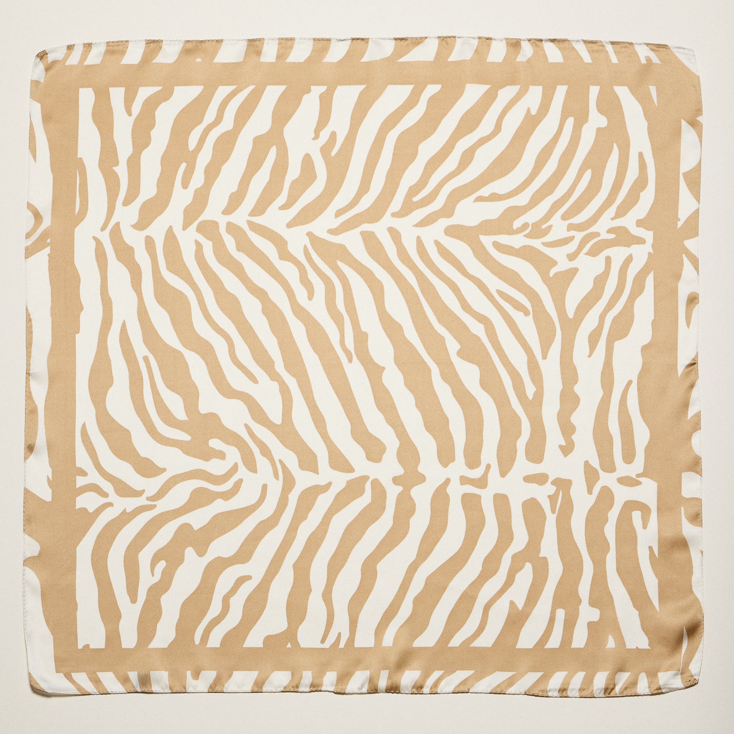 Zebra Print Square Scarf – Neutral Animal Pattern Silk-Feel Fashion Scarf