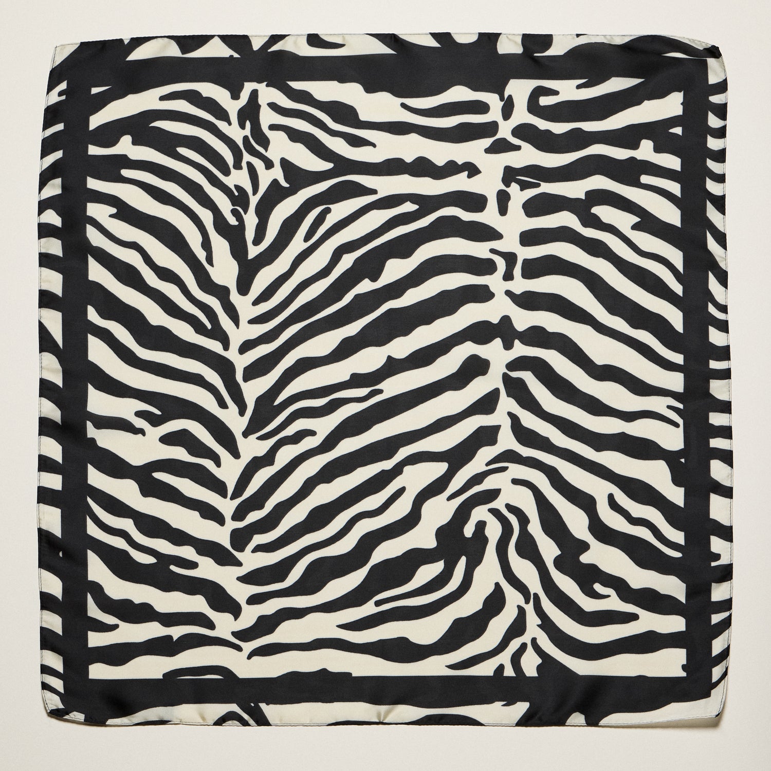 Zebra Print Square Scarf – Neutral Animal Pattern Silk-Feel Fashion Scarf