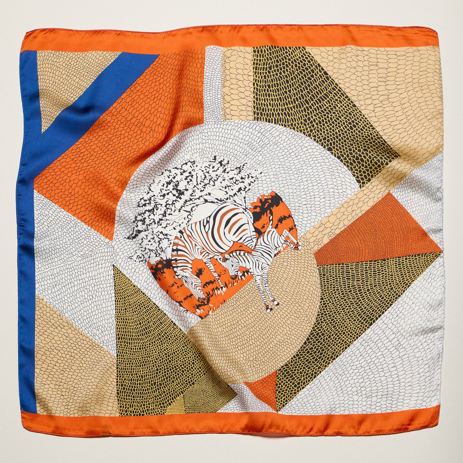 Geometric Zebra Square Scarf – Safari Animal Art Print Silk-Feel Statement Scarf
