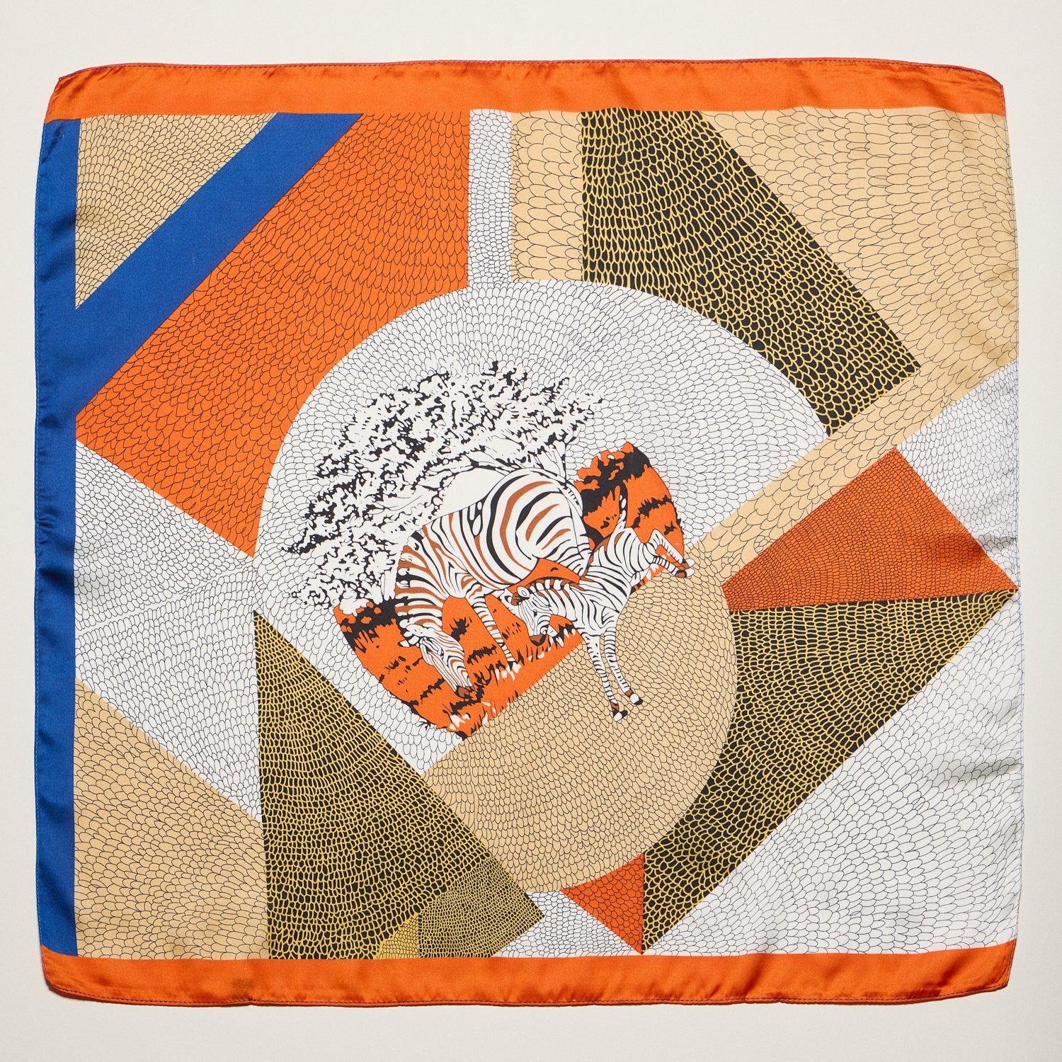 Geometric Zebra Square Scarf – Safari Animal Art Print Silk-Feel Statement Scarf