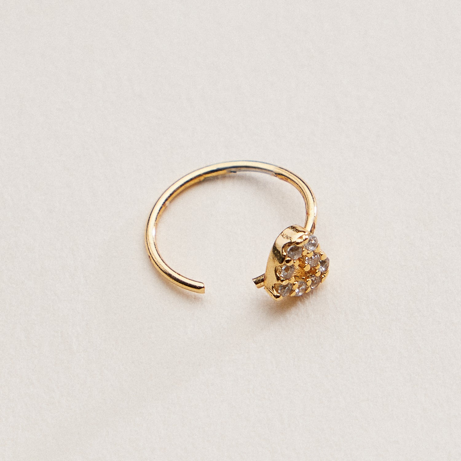 Gold Dipped CZ Heart Nose Hoop | Solitaire Heart Nose Ring