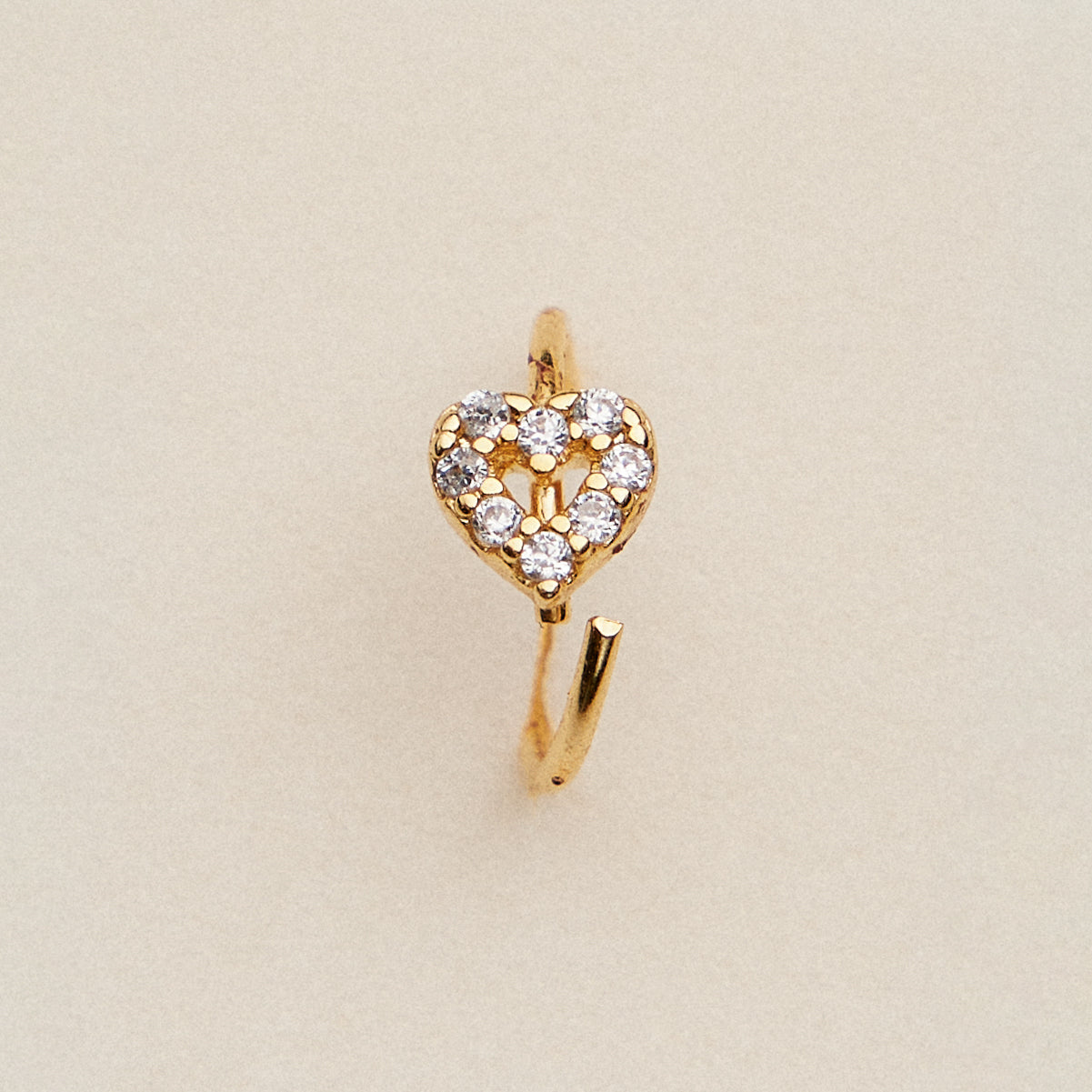 Gold Dipped CZ Heart Nose Hoop | Solitaire Heart Nose Ring