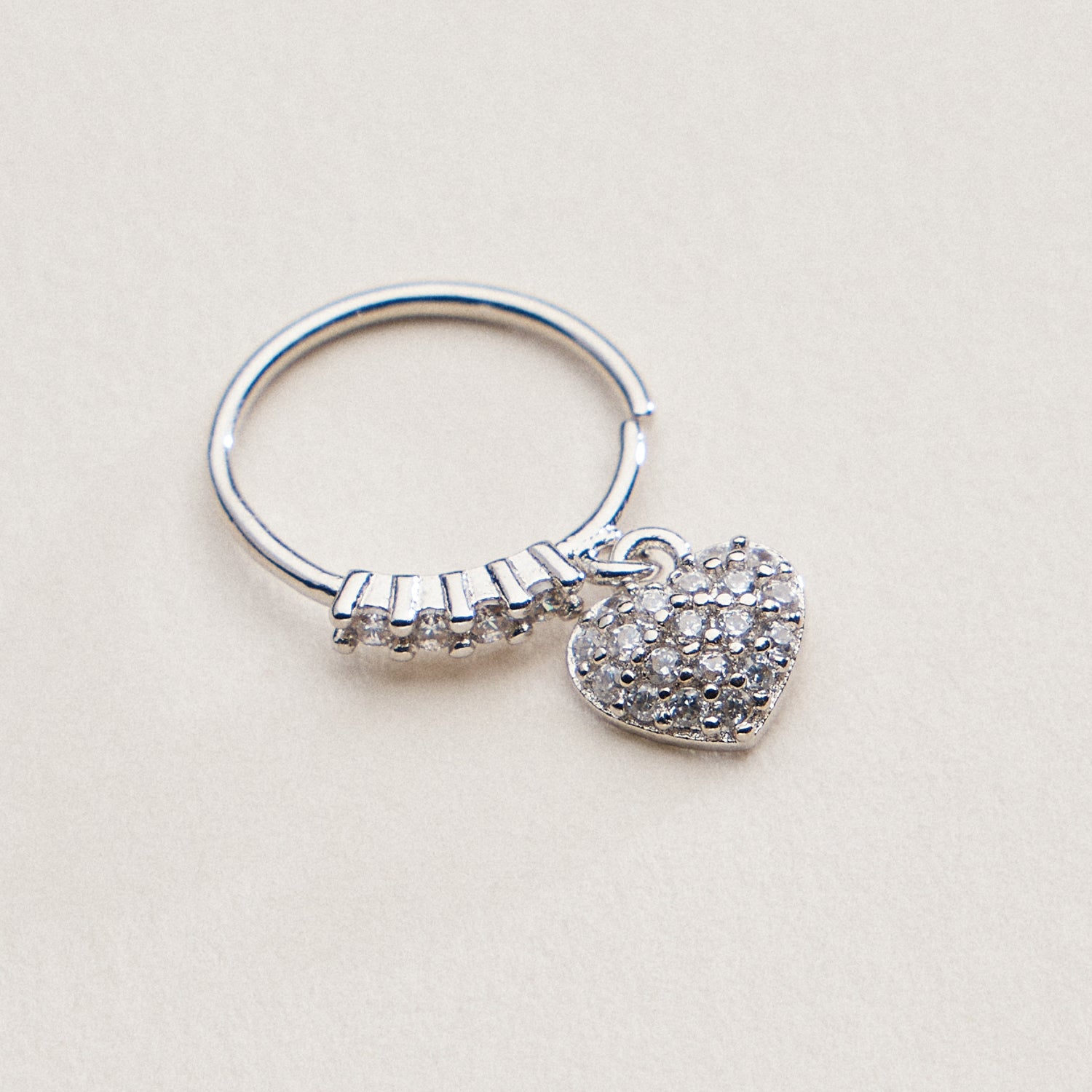 Gold Dipped CZ Heart Charm Nose Hoop | Dangle Heart Nose Ring