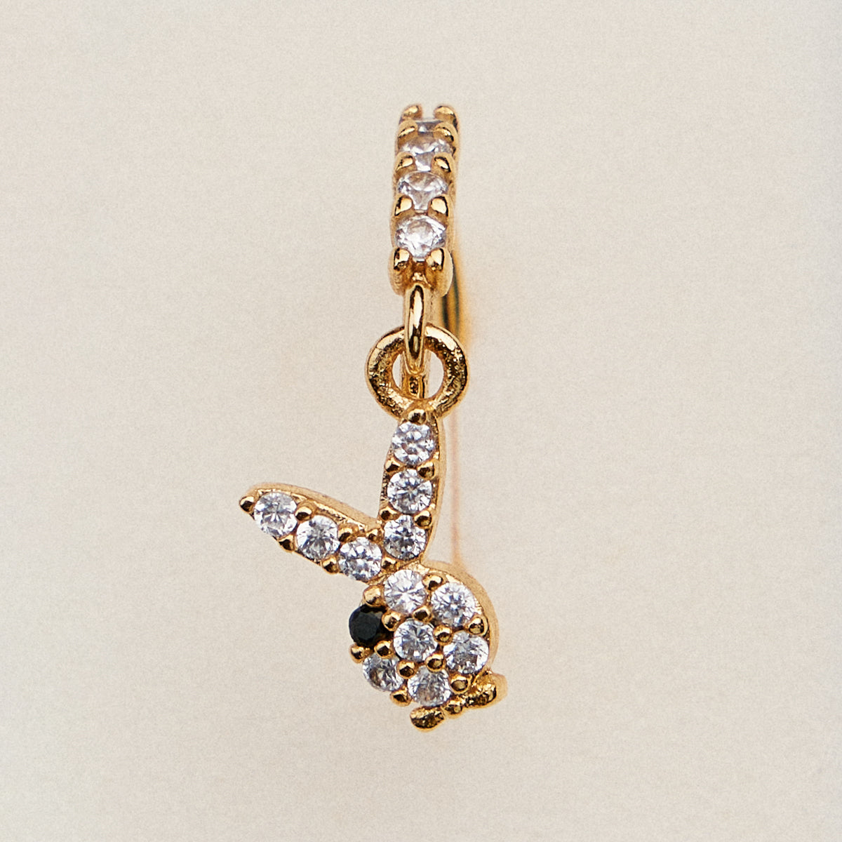 Gold Dipped CZ Bunny Nose Hoop | Dangle Rabbit Nose Ring