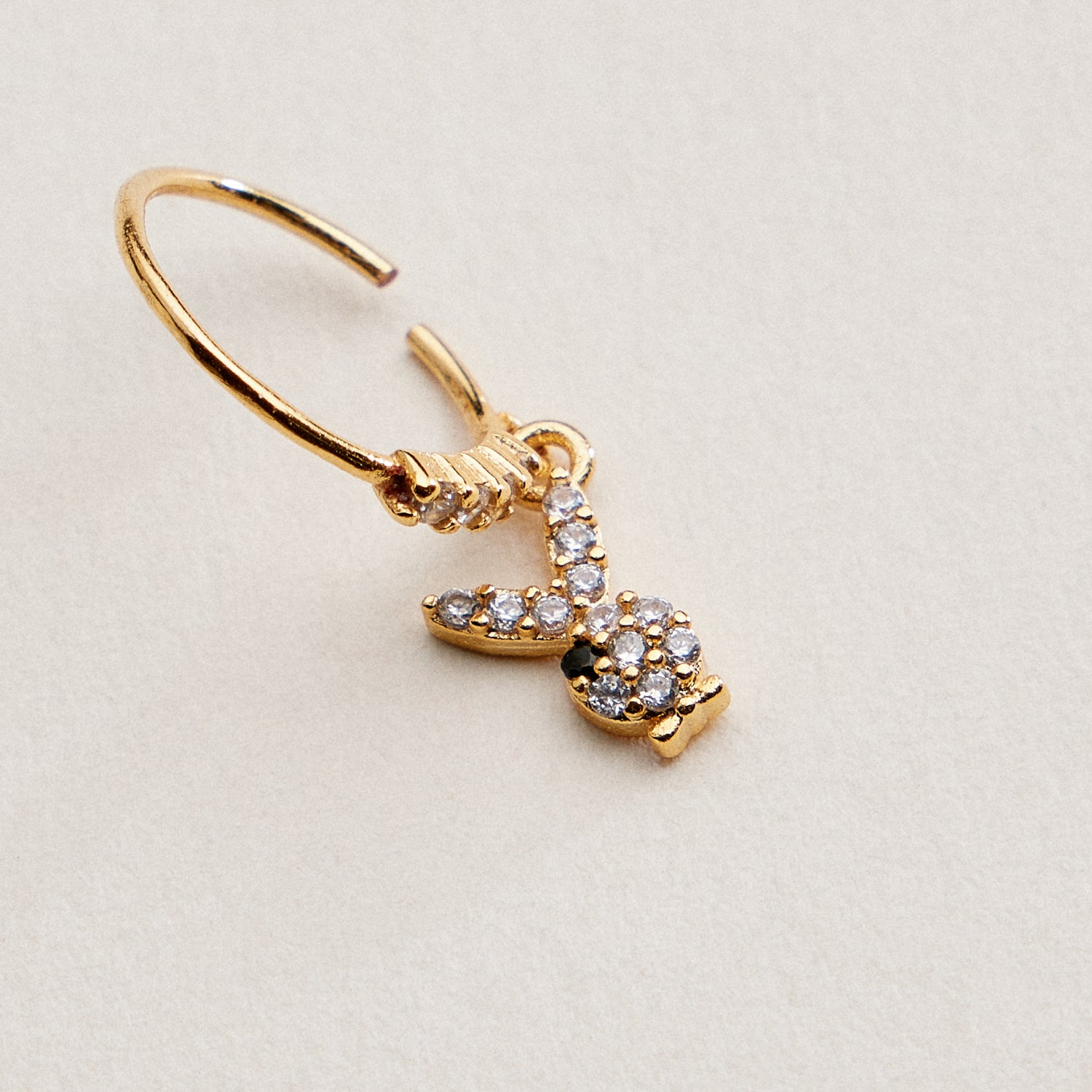 Gold Dipped CZ Bunny Nose Hoop | Dangle Rabbit Nose Ring