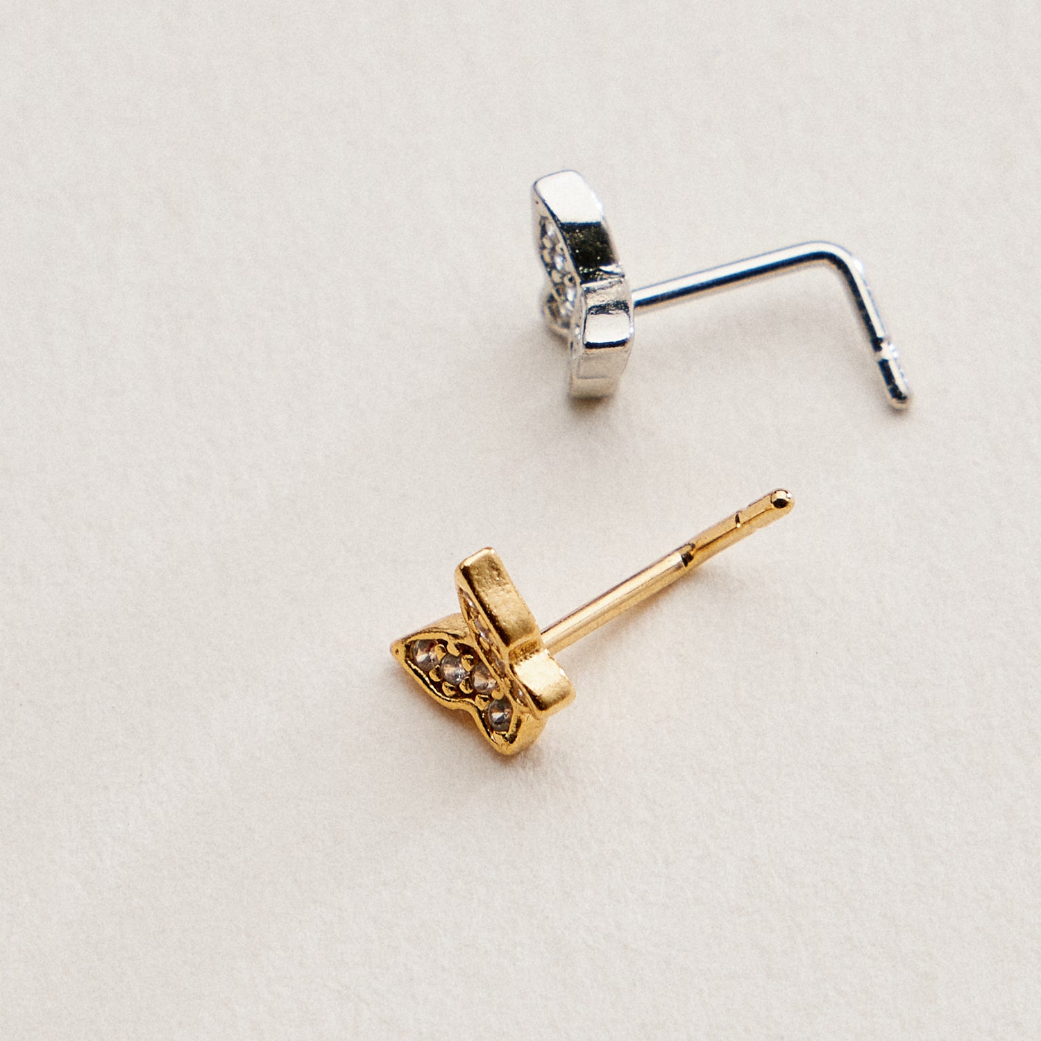 Gold Dipped CZ Butterfly Nose Stud | Open Wing Crystal Nose Ring