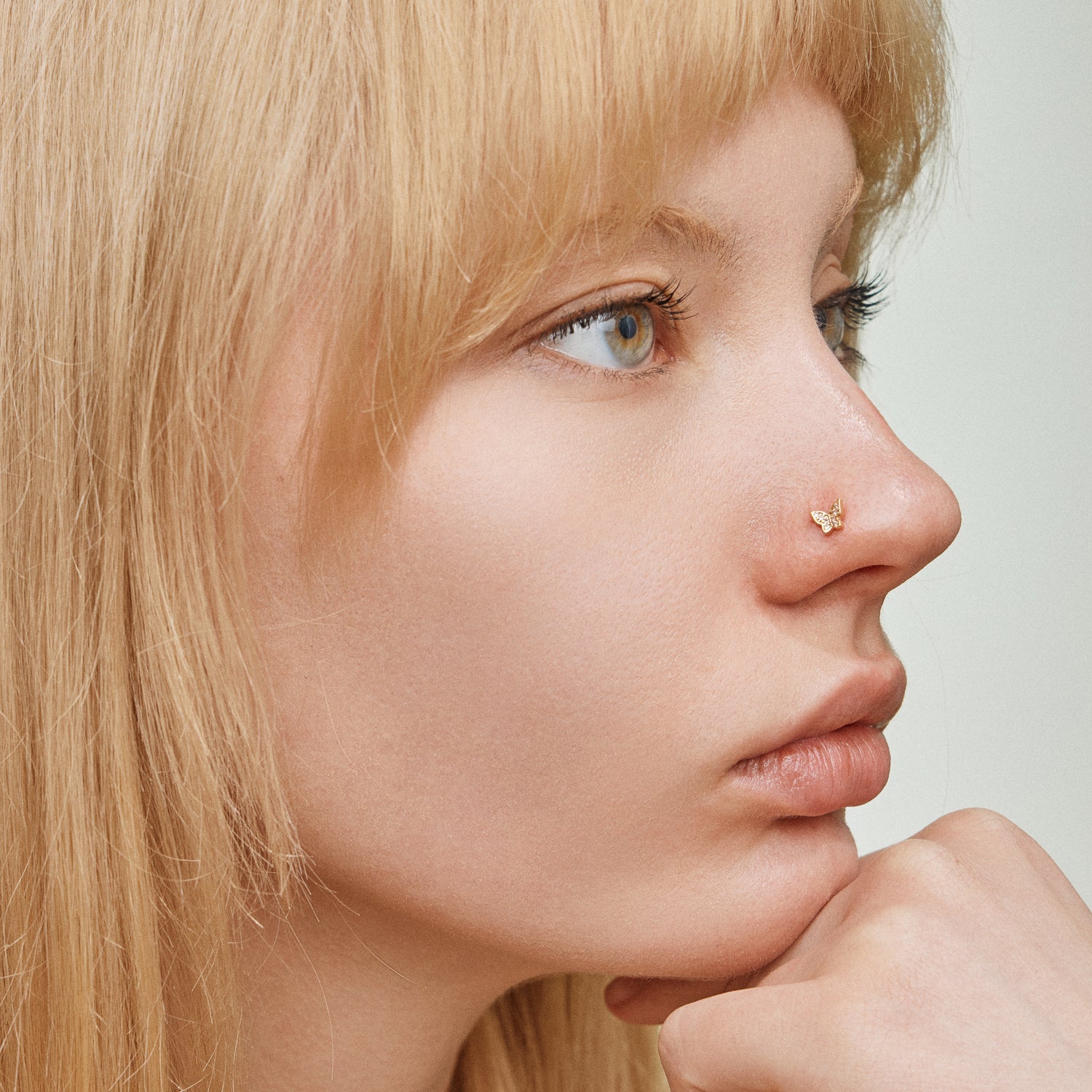 Gold Dipped CZ Butterfly Nose Stud | Open Wing Crystal Nose Ring