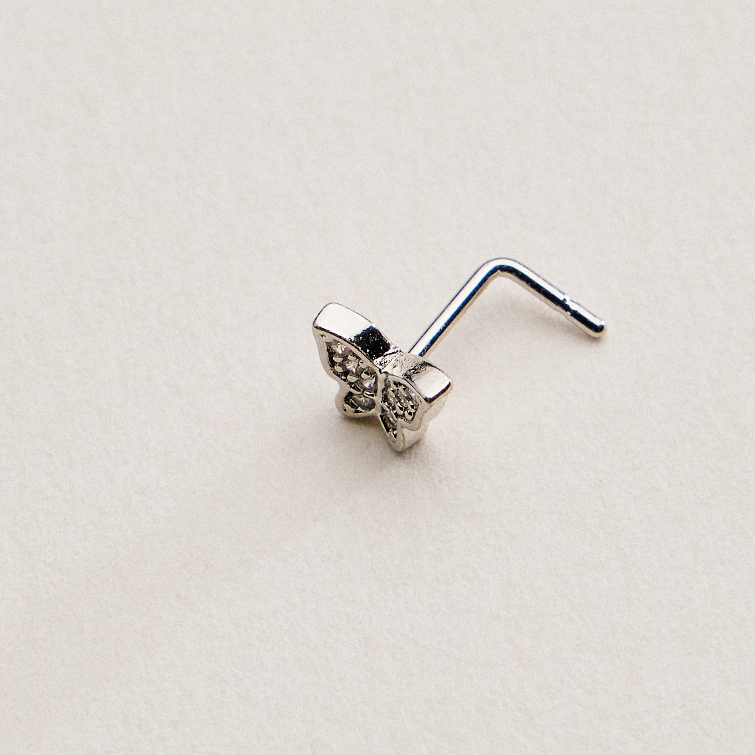 Gold Dipped CZ Butterfly Nose Stud | Open Wing Crystal Nose Ring