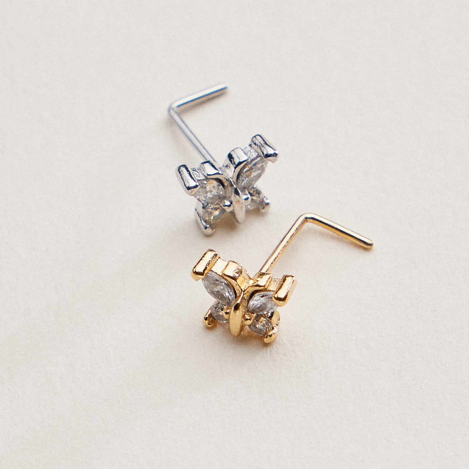 Gold Dipped CZ Butterfly Nose Stud | Crystal Nose Ring