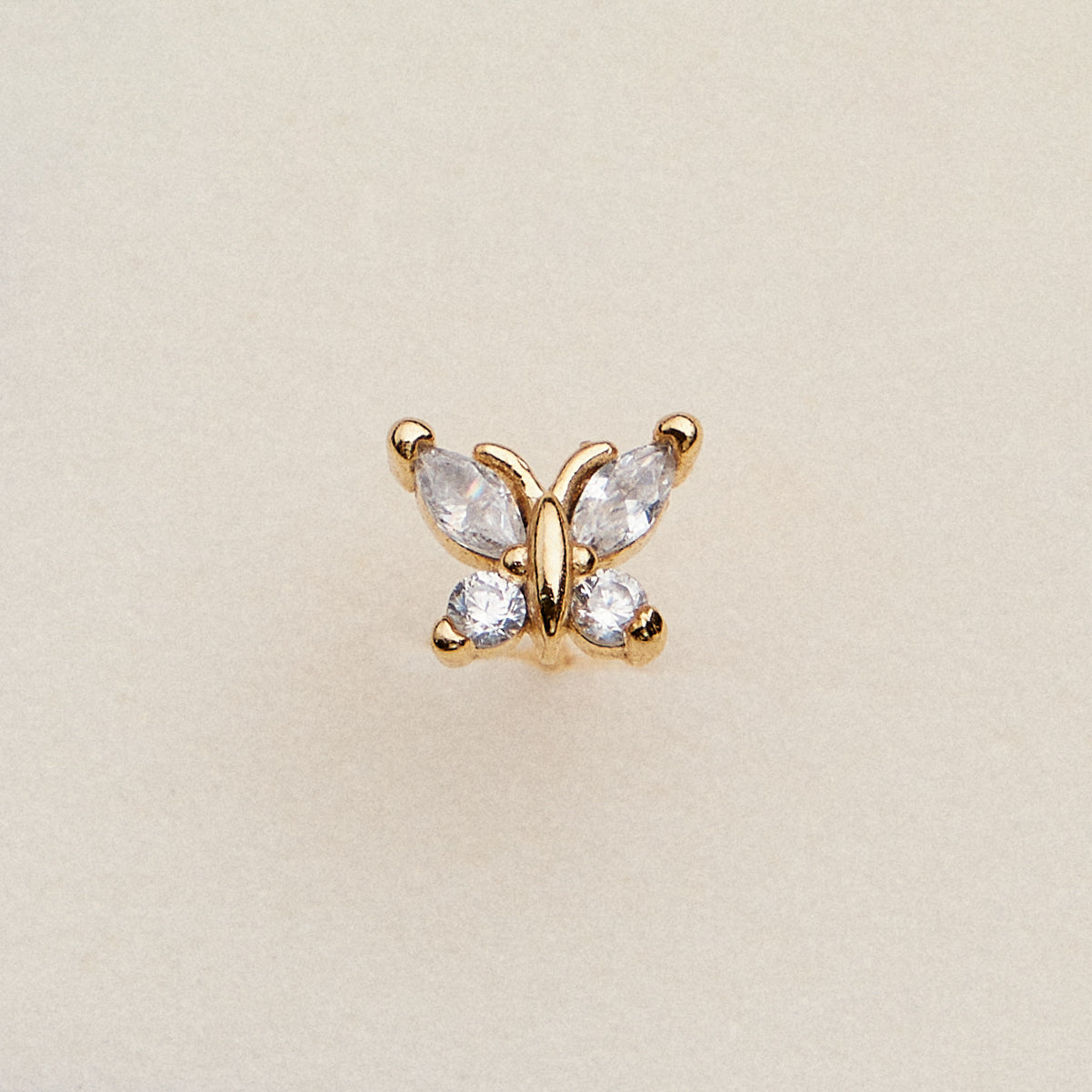 Gold Dipped CZ Butterfly Nose Stud | Crystal Nose Ring