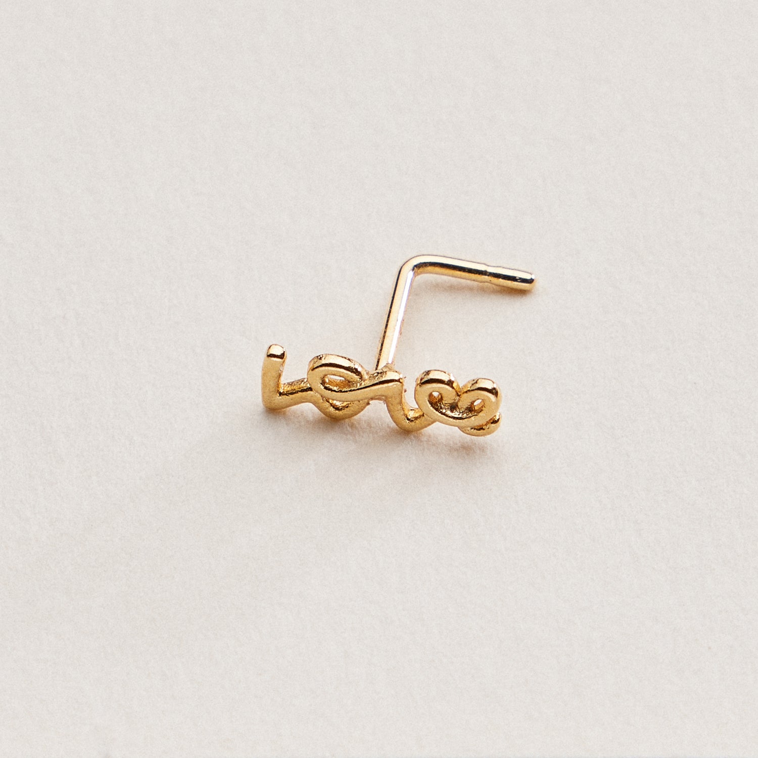 Gold Dipped Love Script Nose Stud | Minimalist Nose Ring