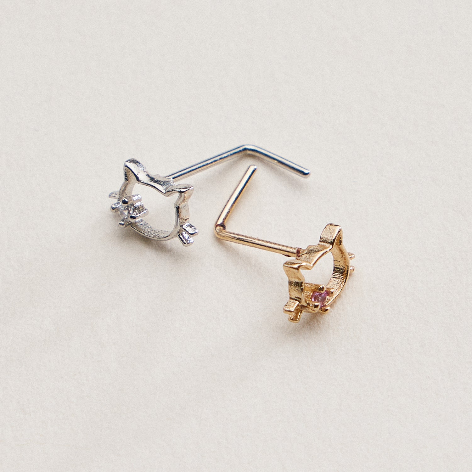 Gold Dipped Cat Face Nose Stud | Animal Nose Ring