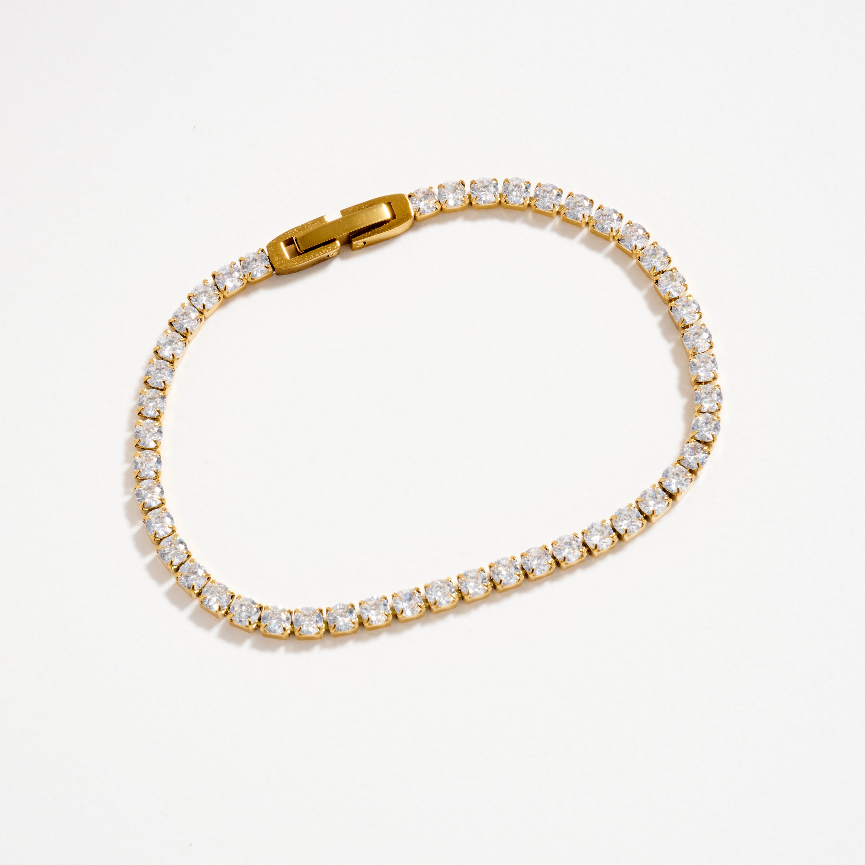 Gold-Tone CZ Tennis Bracelet with Clear Stones – Classic Dainty Crystal Bracelet