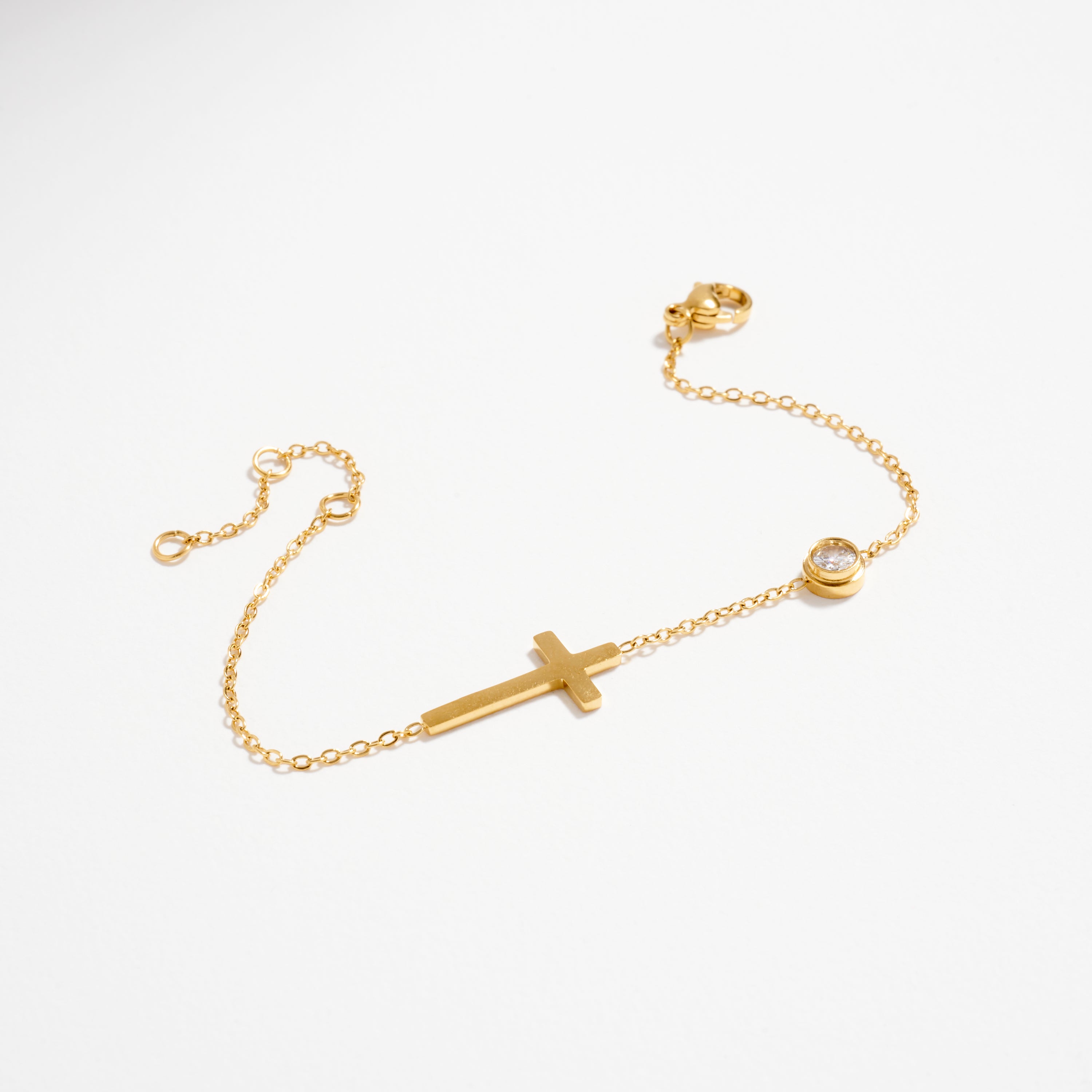 Gold-Tone Cross Bracelet with CZ Accent – Dainty Adjustable Faith Bracelet