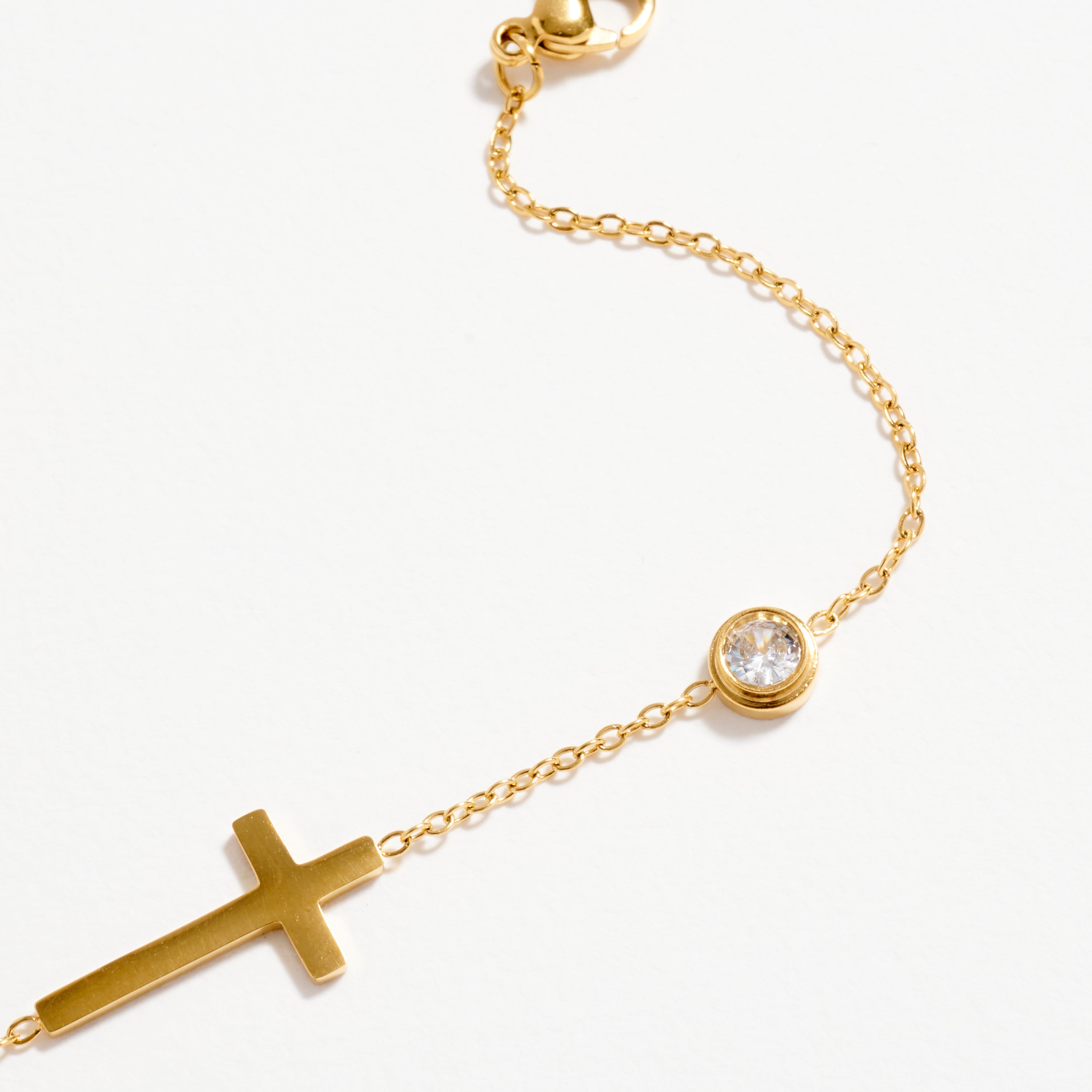 Gold-Tone Cross Bracelet with CZ Accent – Dainty Adjustable Faith Bracelet