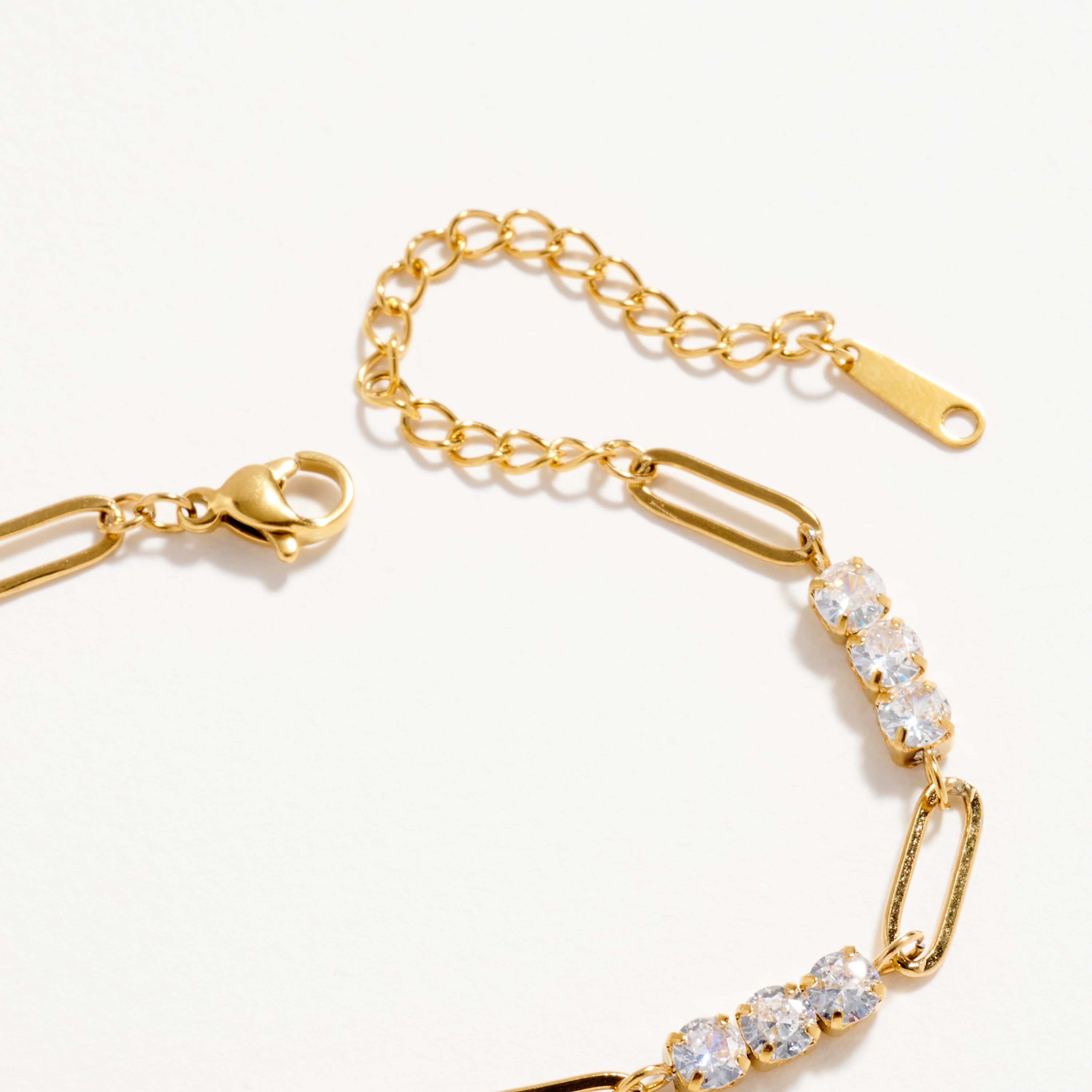 Gold-Tone CZ Link Chain Bracelet – Dainty Adjustable Crystal Paperclip Bracelet
