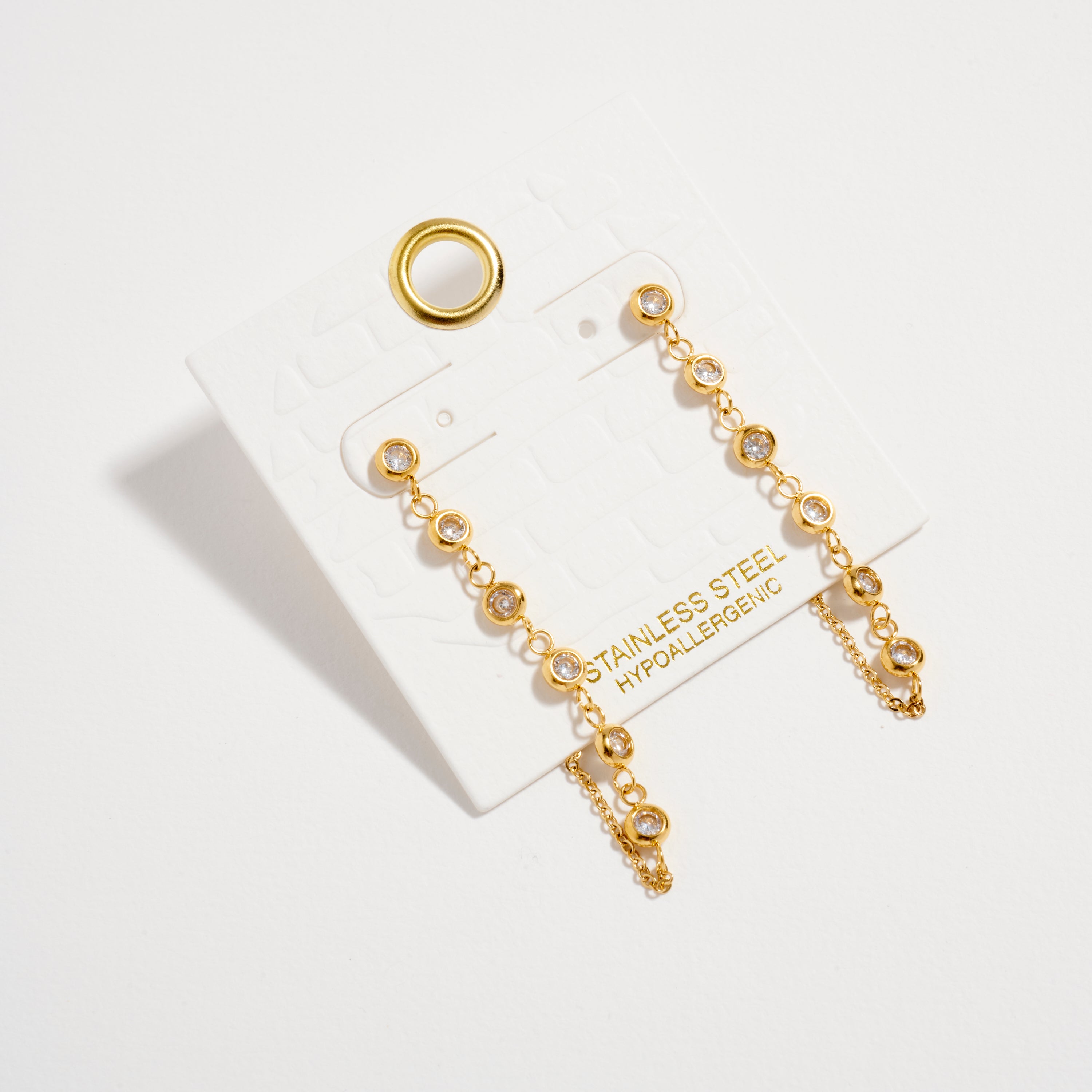 Stainless Steel CZ Chain Drop Earrings – Hypoallergenic & Tarnish Free