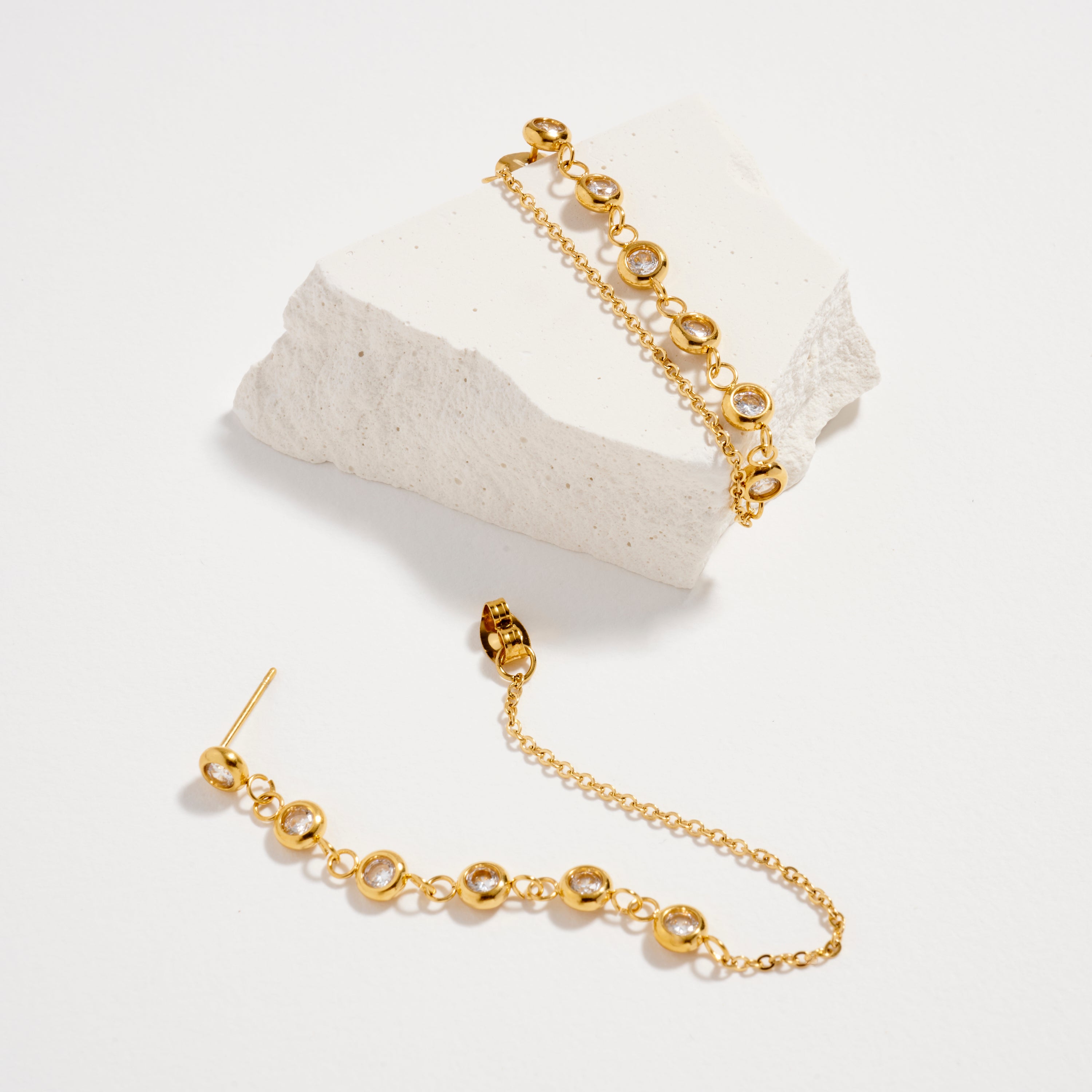 Stainless Steel CZ Chain Drop Earrings – Hypoallergenic & Tarnish Free