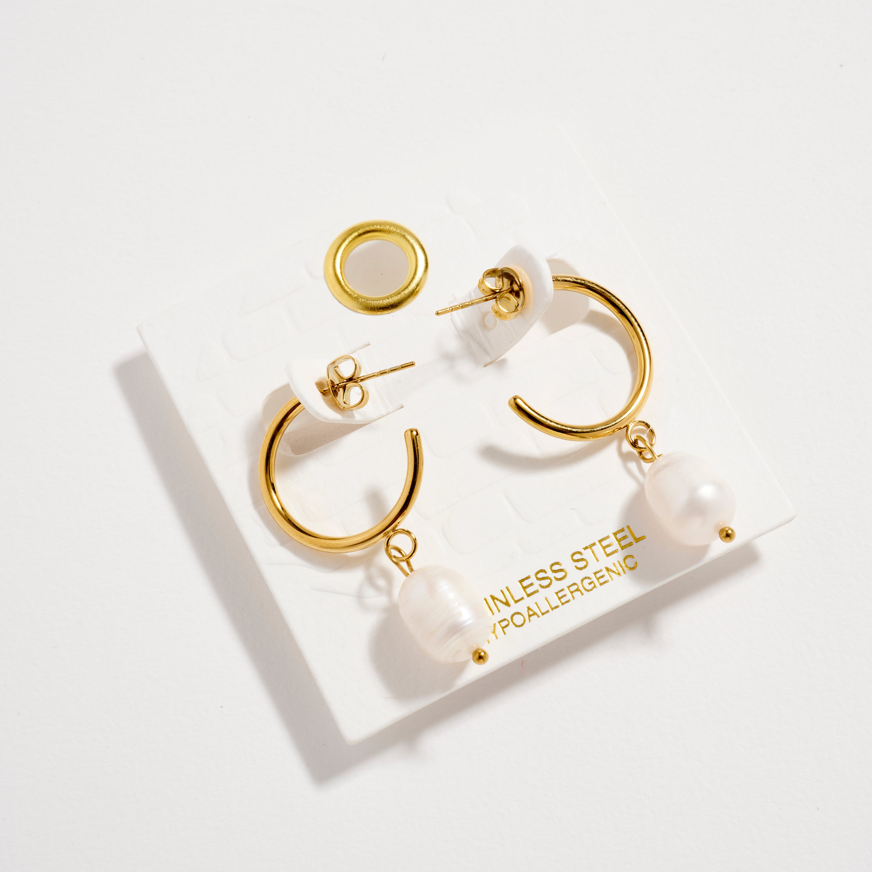 Stainless Steel Pearl Drop Hoop Earrings – Hypoallergenic & Tarnish Free