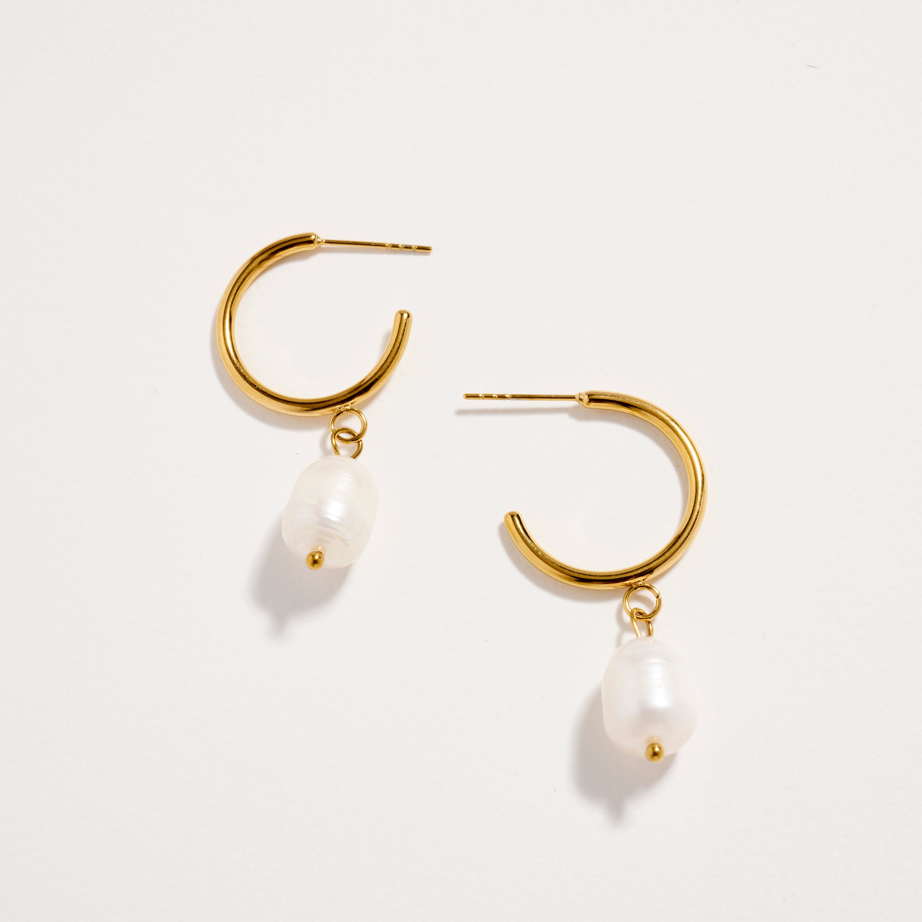 Stainless Steel Pearl Drop Hoop Earrings – Hypoallergenic & Tarnish Free