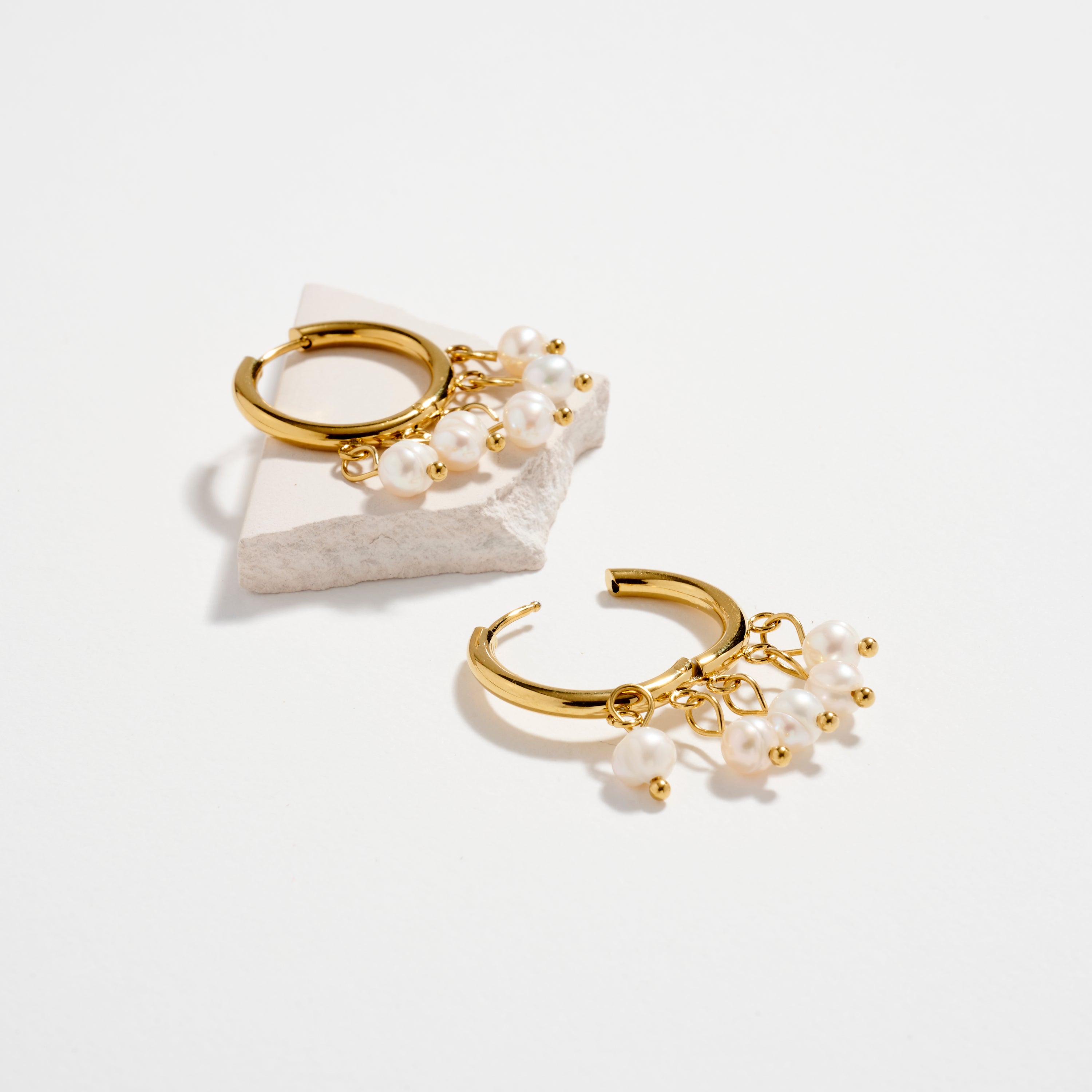 Stainless Steel Pearl Cluster Hoop Earrings – Hypoallergenic & Tarnish Free